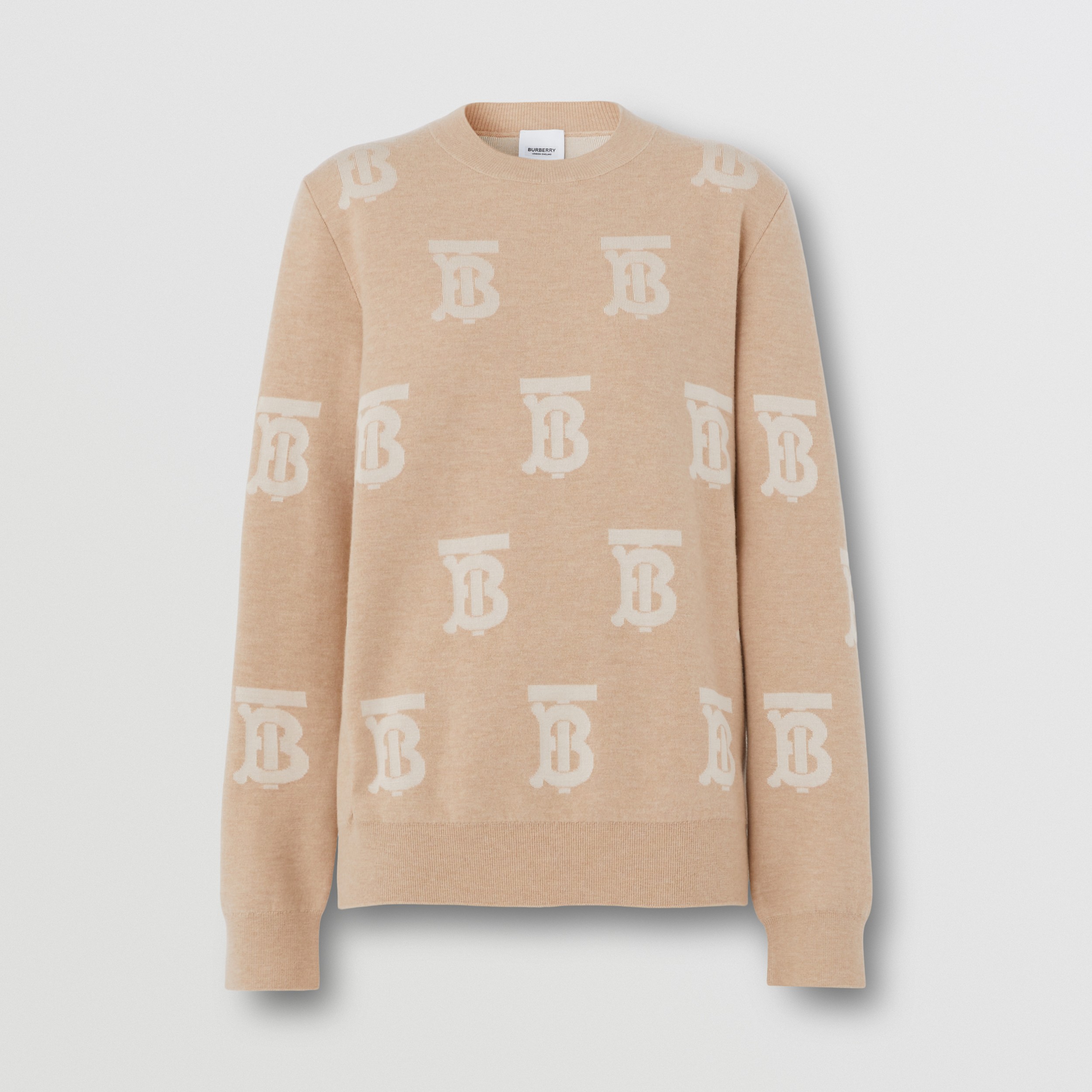 Monogram Wool Silk Blend Jacquard Sweater in Light Camel - Women | Burberry® Official - 4