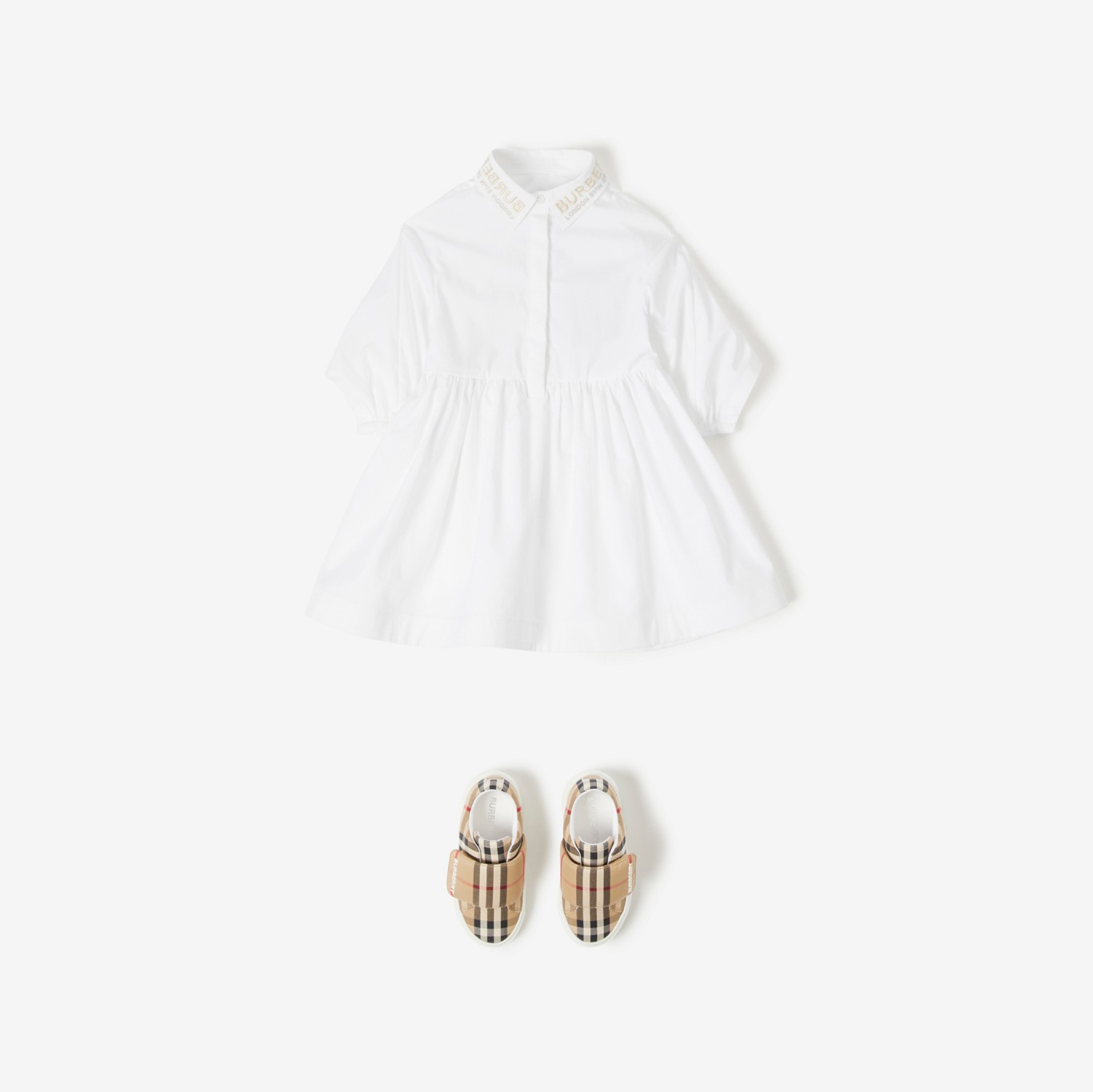 Cape Detail Stretch Cotton Poplin Dress in White - Children | Burberry® Official
