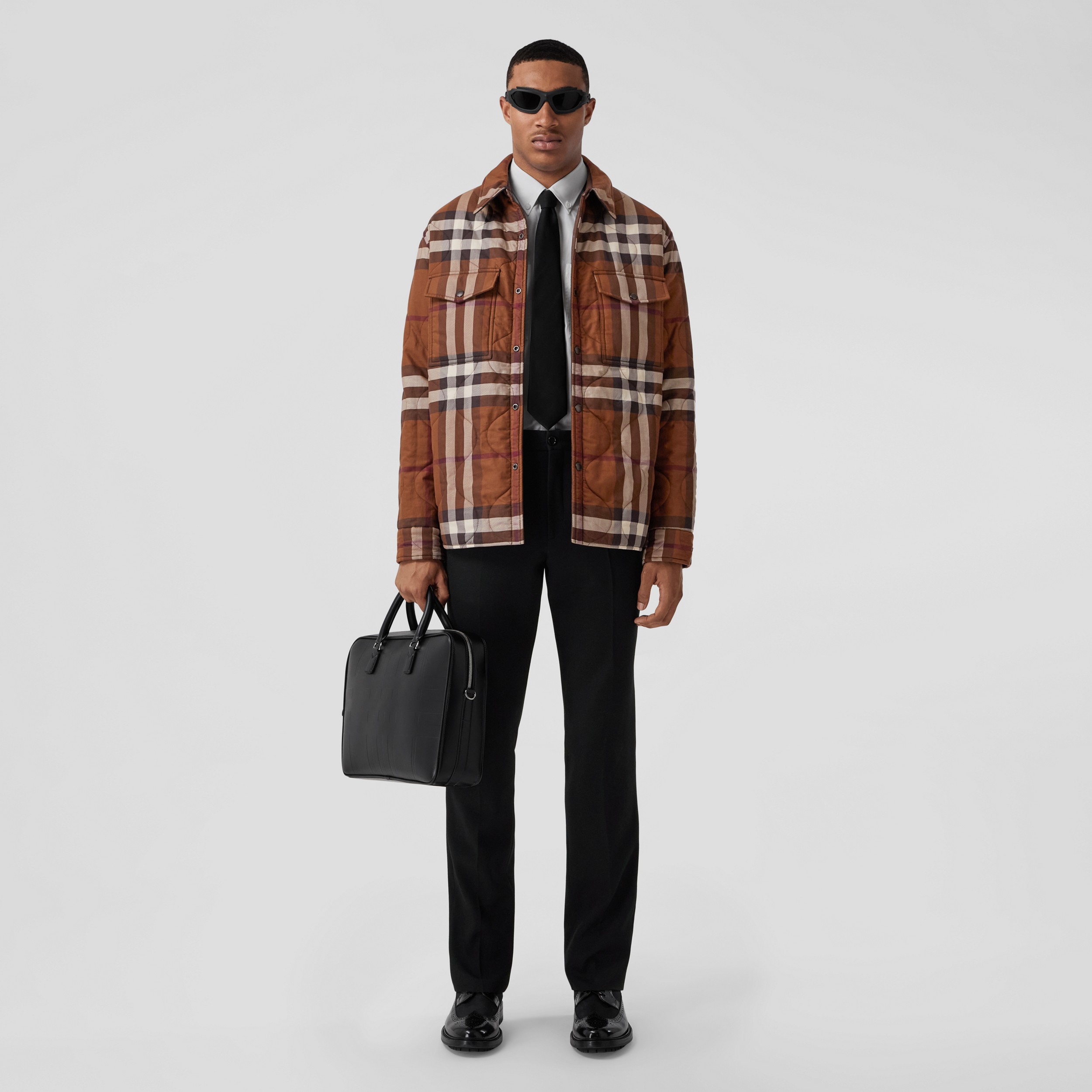 Reversible Check Quilted Overshirt in Dark Truffle Brown - Men | Burberry® Official - 1