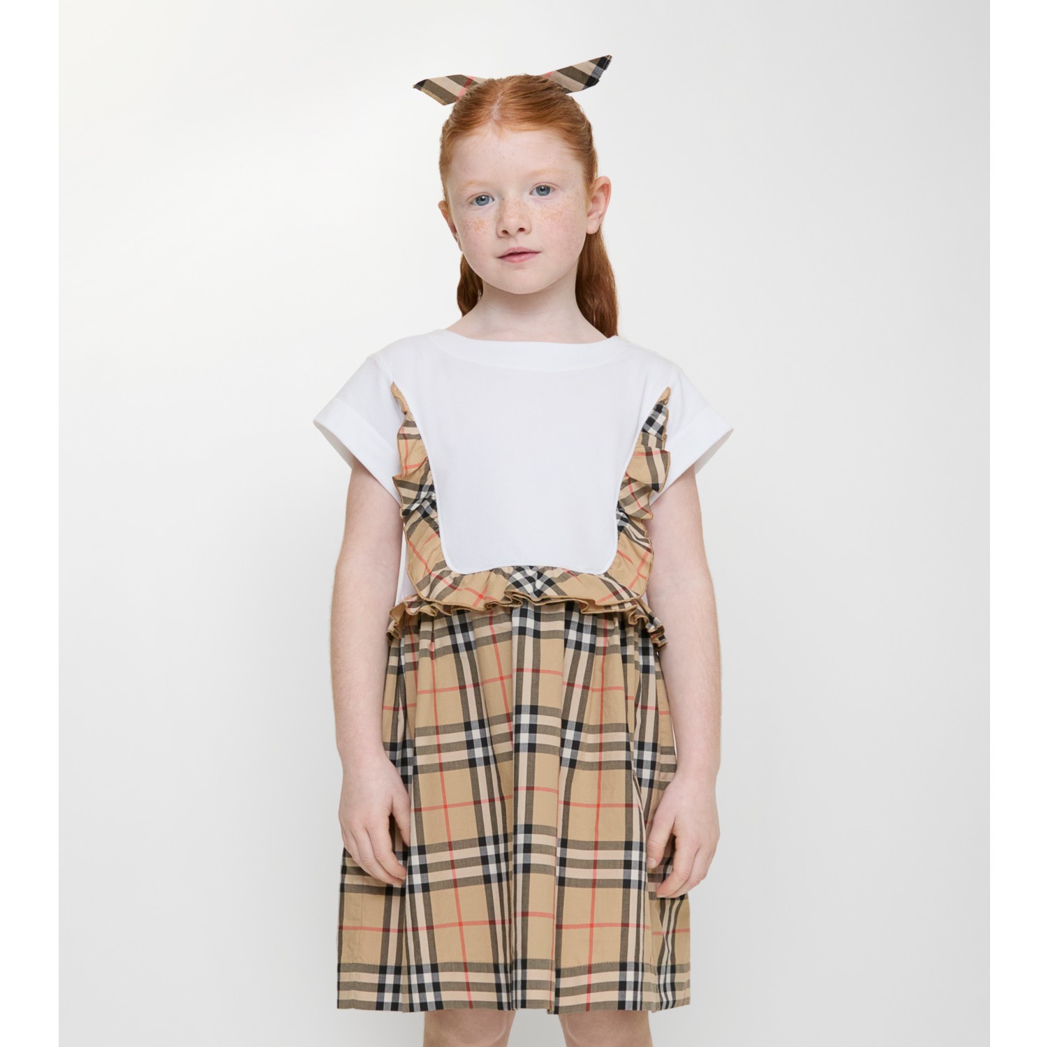 Check Trim Stretch Cotton Dress