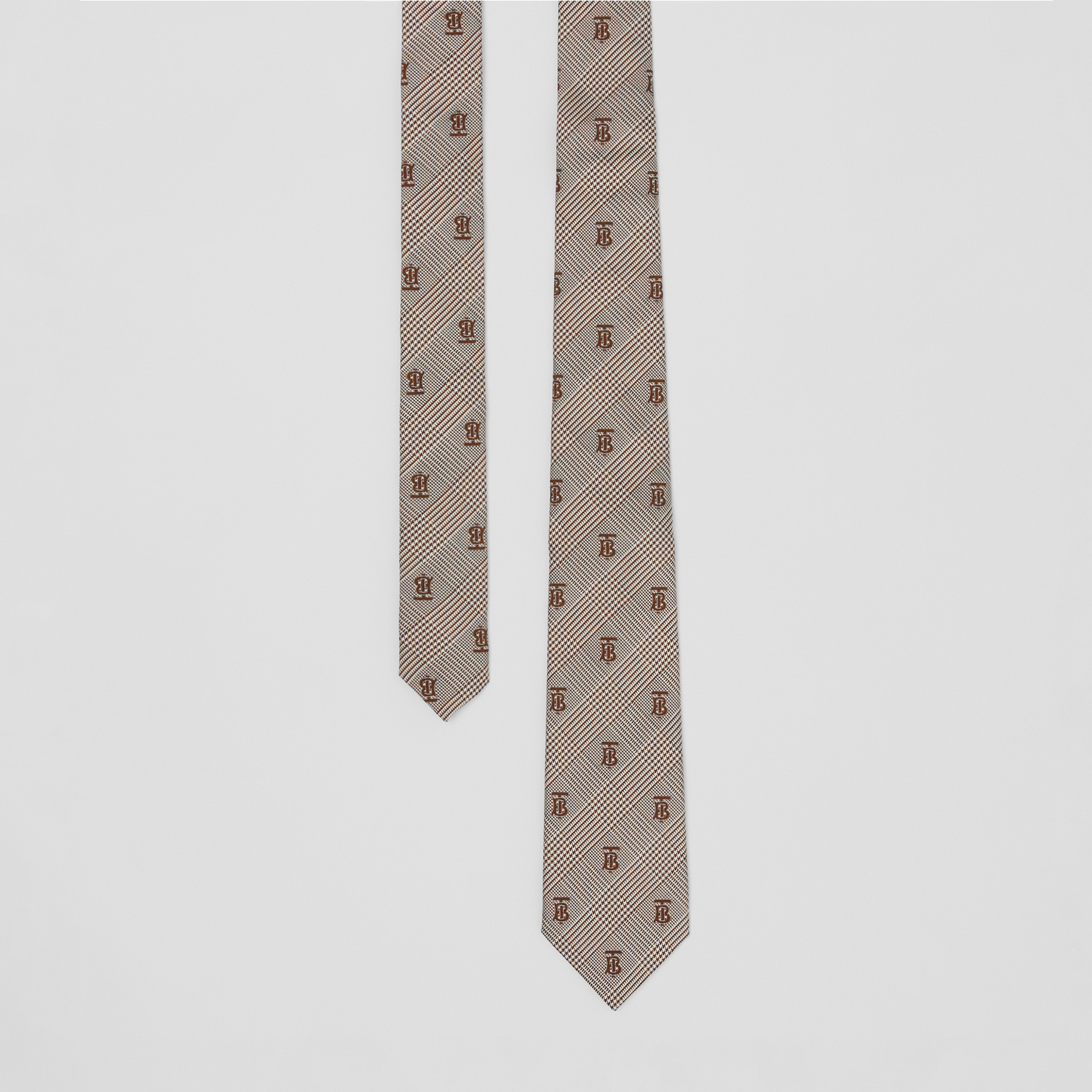 Classic Cut Monogram Motif and Check Silk Tie in Dark Birch Brown - Men | Burberry® Official - 1