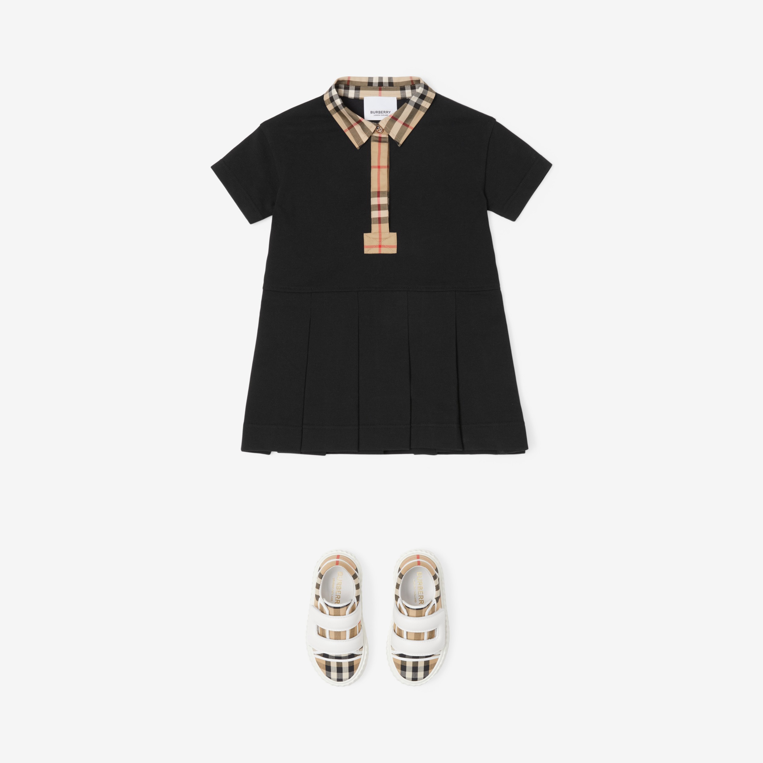 Vintage Check Trim Cotton Piqué Polo Shirt Dress in Black - Children | Burberry® Official - 3