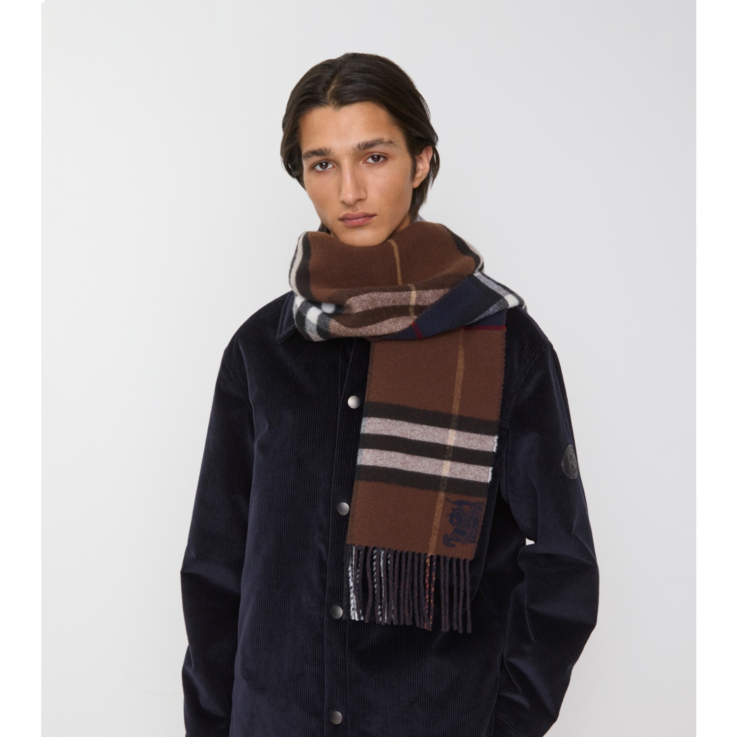 Contrast Check Cashmere Scarf
