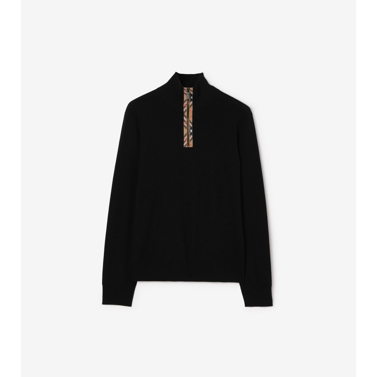  Check Trim Wool Half-zip Sweater