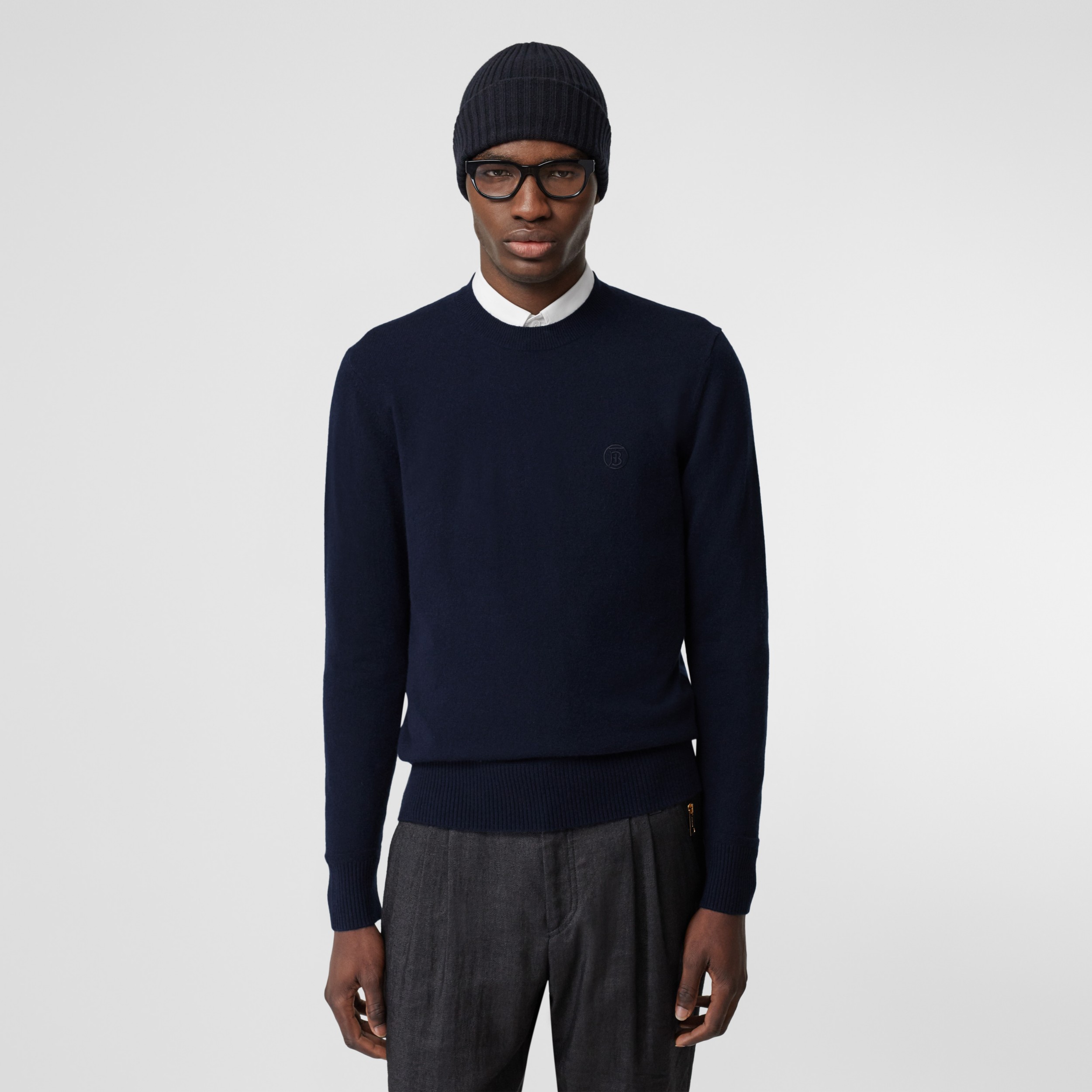 Monogram Motif Cashmere Sweater in Navy - Men | Burberry