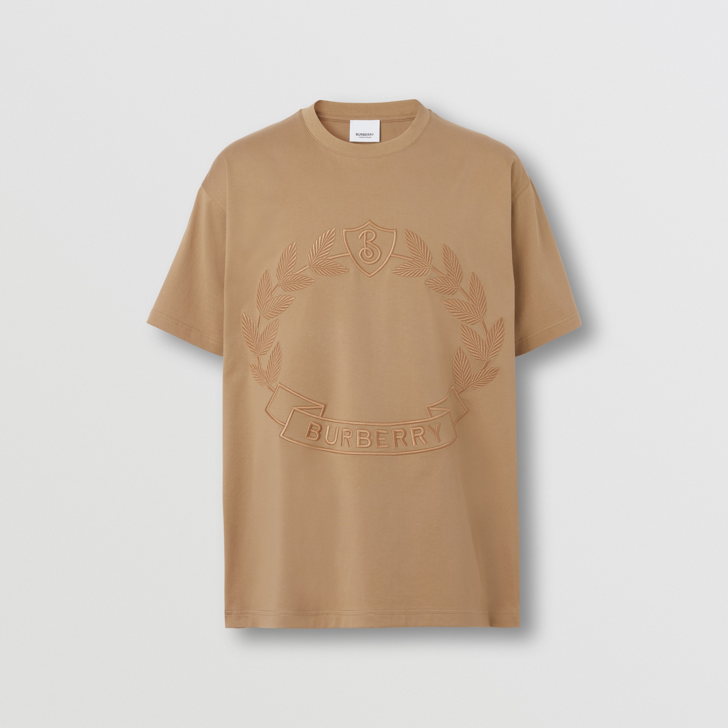 Camiseta de algodão com emblema de folha de carvalho (Camel) - Homens | Burberry® oficial - 4