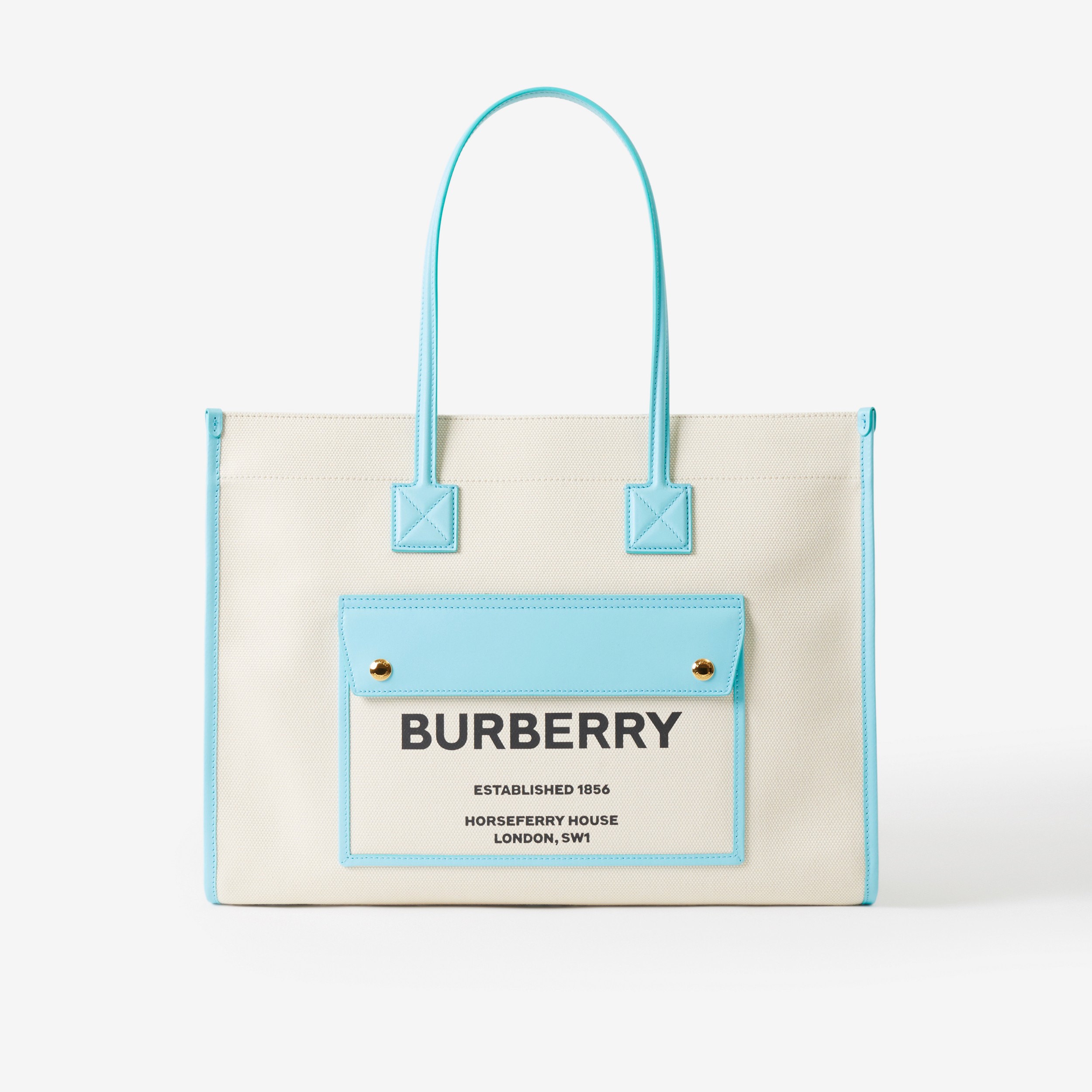 Medium Freya Tote in Natural/cool Sky Blue - Women | Burberry® Official - 1