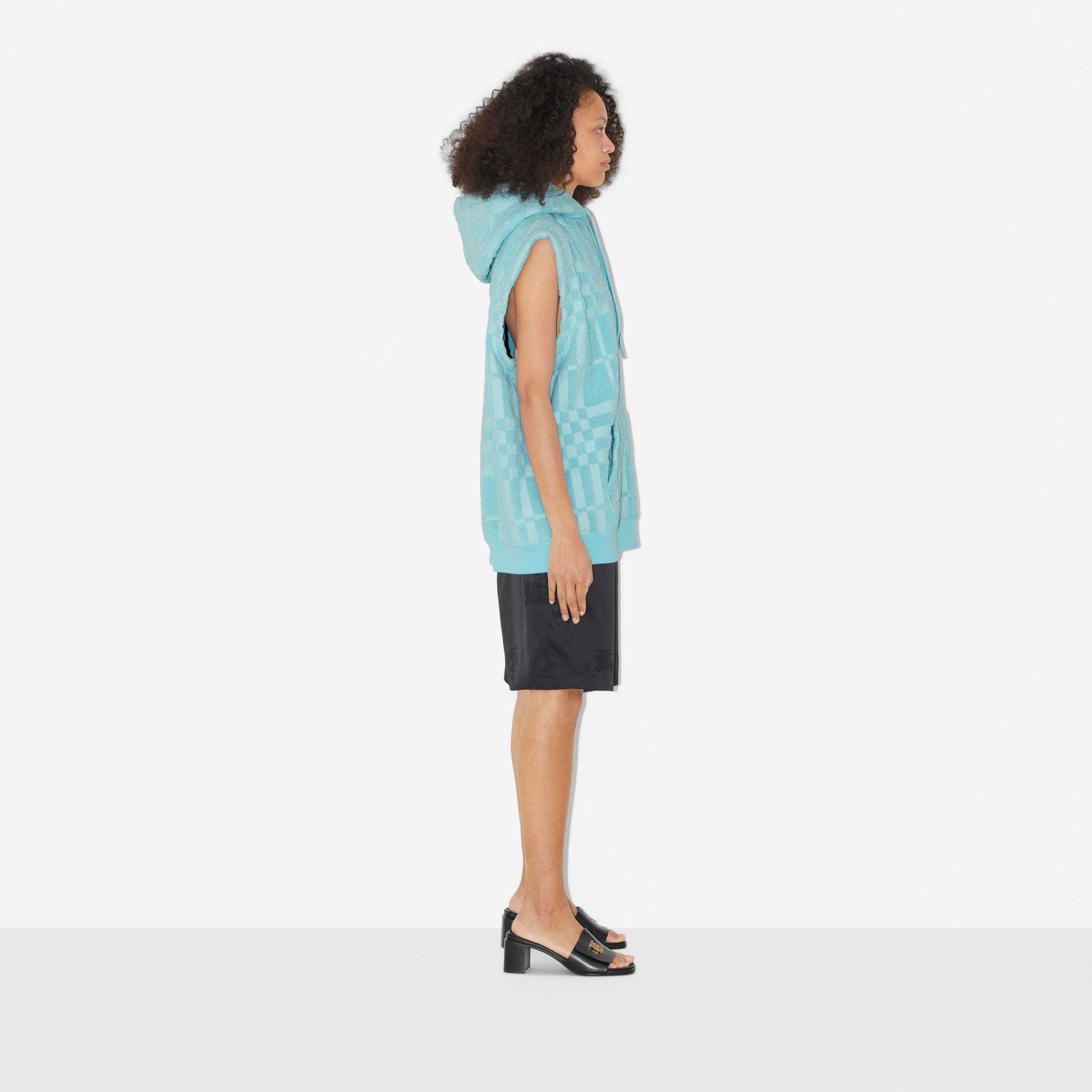 Check Cotton Jacquard Hoodie in Bright Topaz Blue - Women | Burberry® Official - 3
