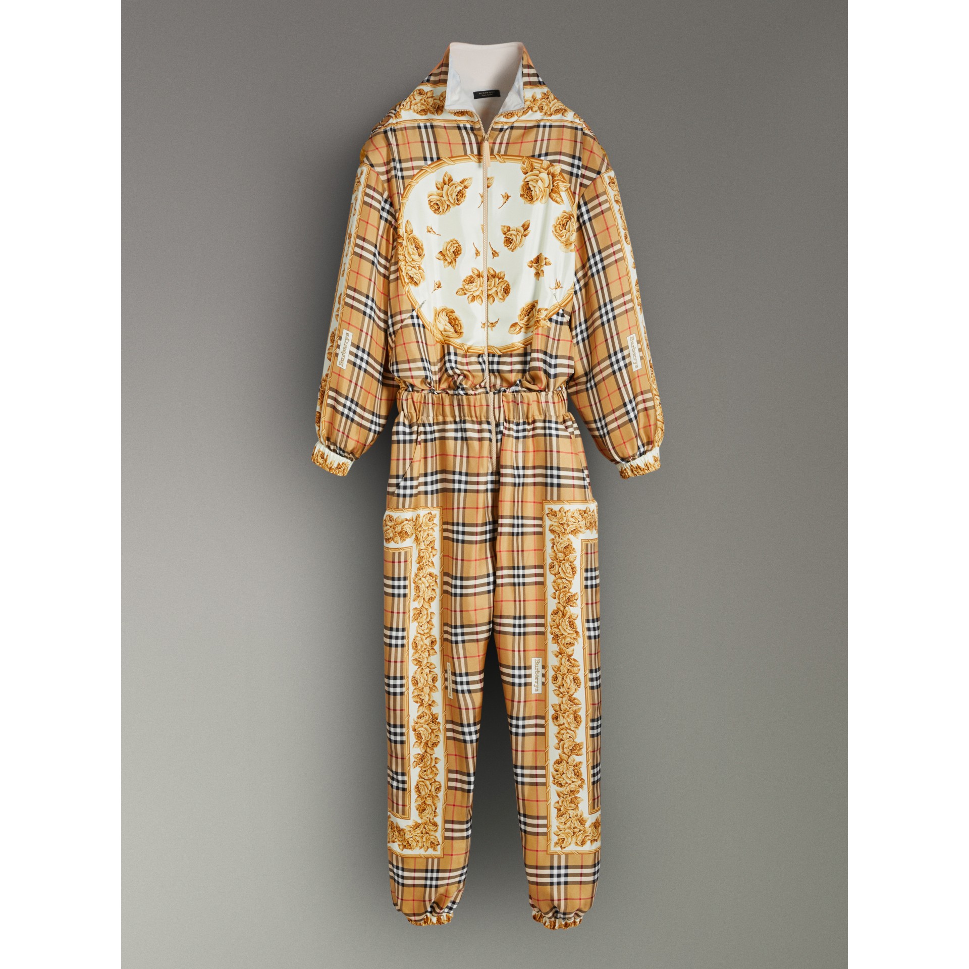 Shop Burberry Vintage Check And Archive Scarf Print Jumpsuit In Antique  Yellow