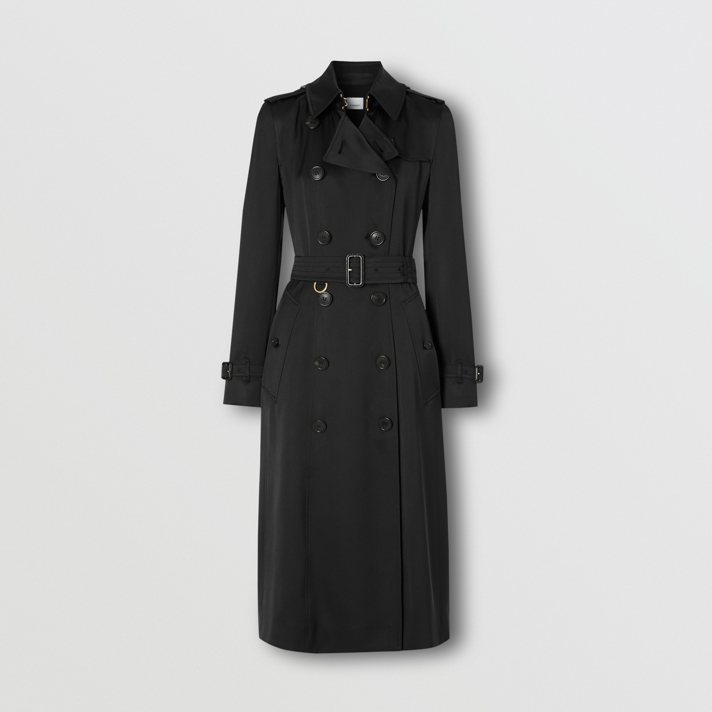 Silk Satin Trench Coat in Black Women Burberry United States