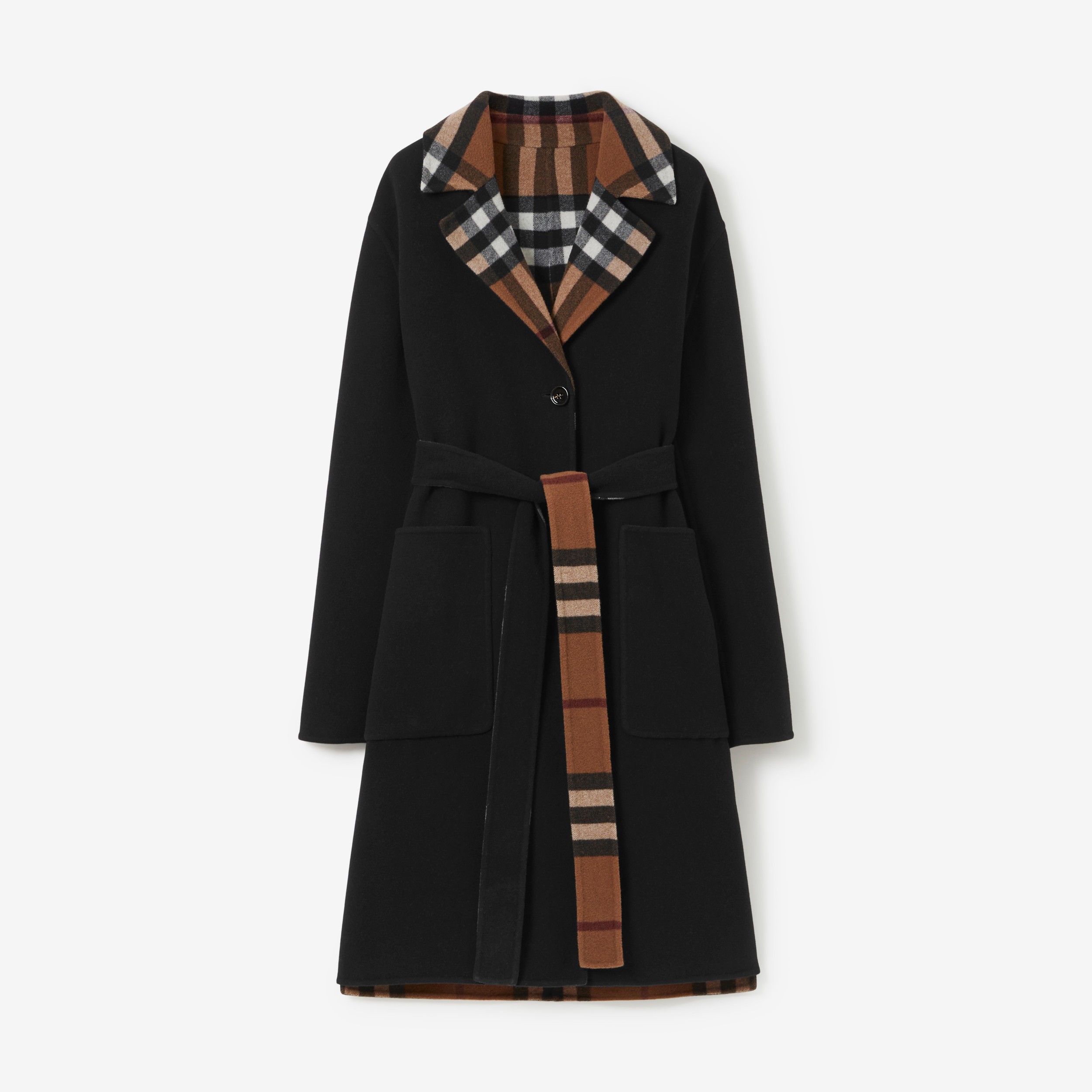 Reversible Check Wool Coat in Birch Brown - Women | Burberry® Official