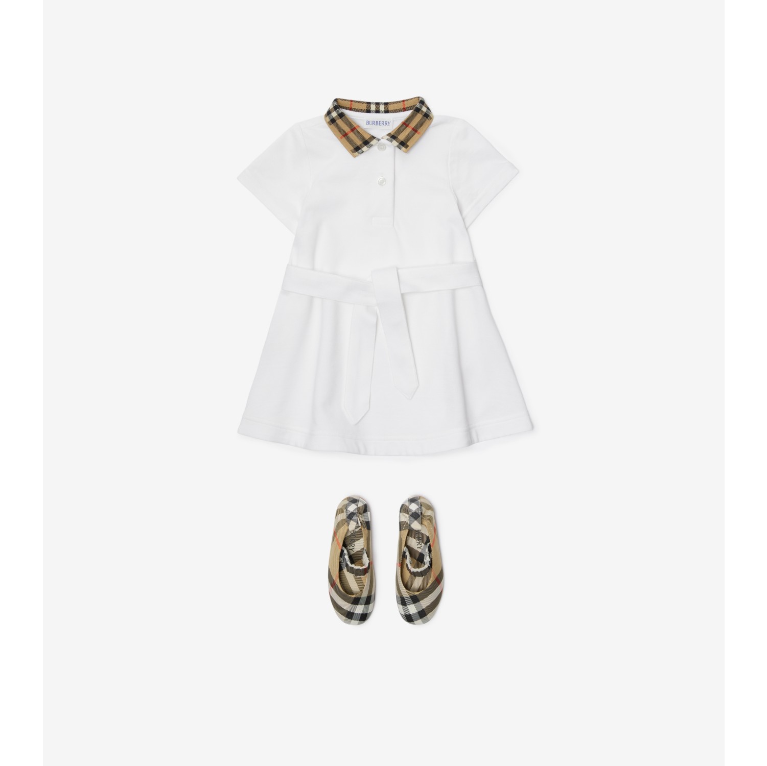 Check Collar Cotton Polo Shirt Dress in White | Burberry® Official