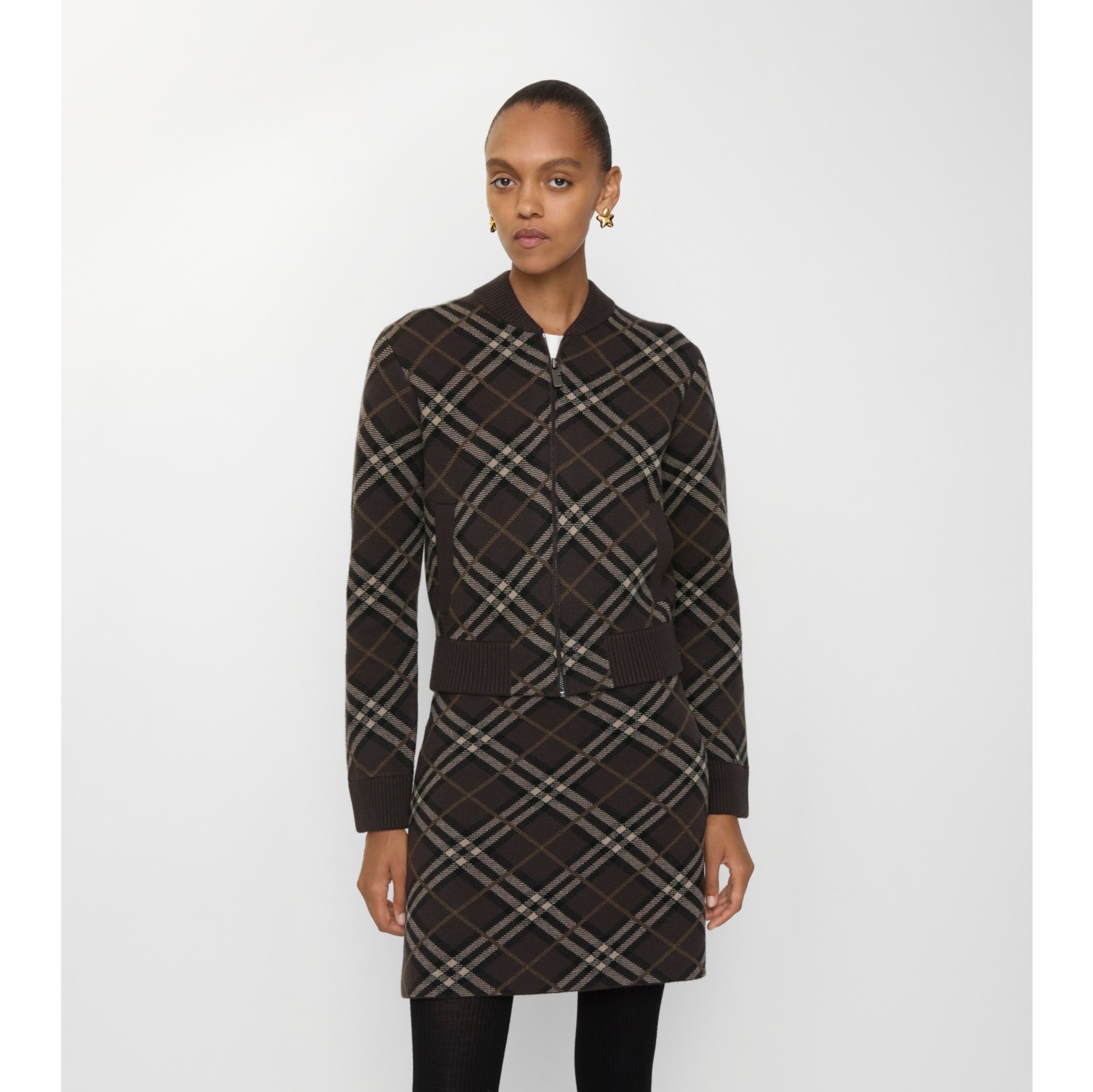 Check Wool Cashmere Bomber Jacket