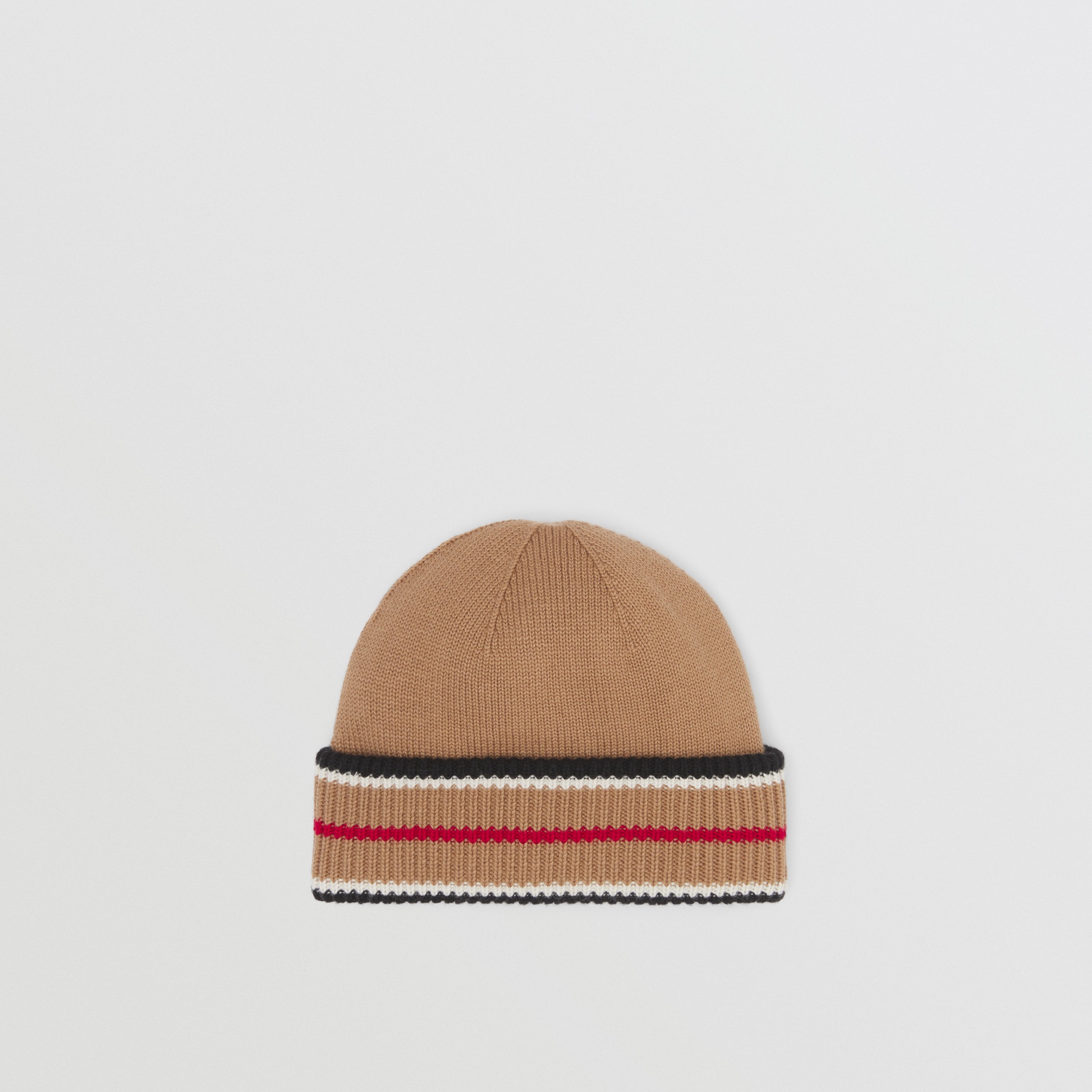 Reversible Icon Stripe Cashmere Cotton Beanie in Black/camel | Burberry® Official - 1
