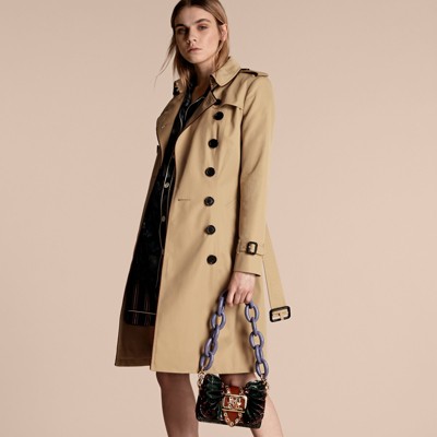 Cotton Gabardine Trench Coat With Regimental Piping In Honey - Women ...