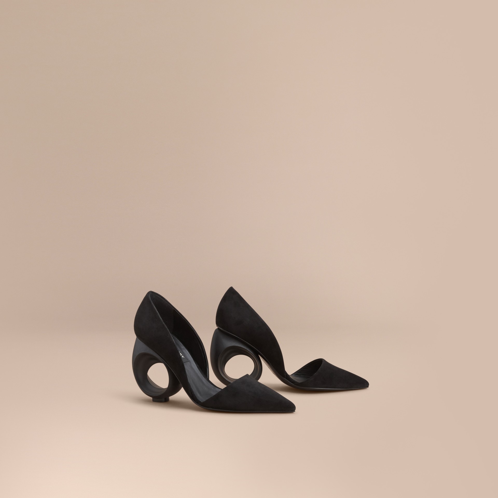 Sculpted Heel Suede Pumps in Black Burberry United States