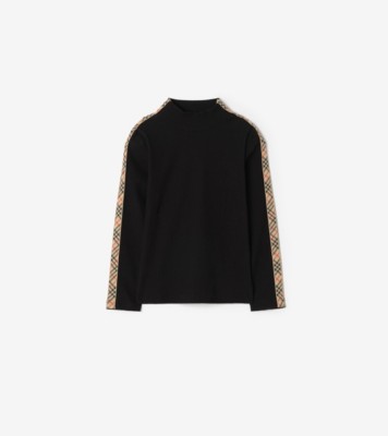 Long sleeve Check Trim Cotton Top ®
