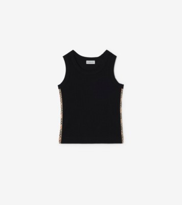 チェックトリム ストレッチコットンベスト (ブラック) | Burberry®公式