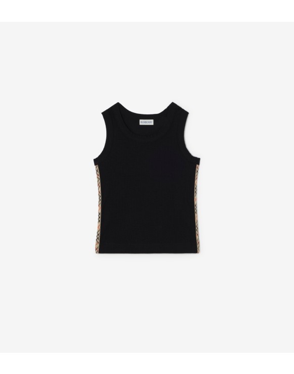 Check Trim Stretch Cotton Vest