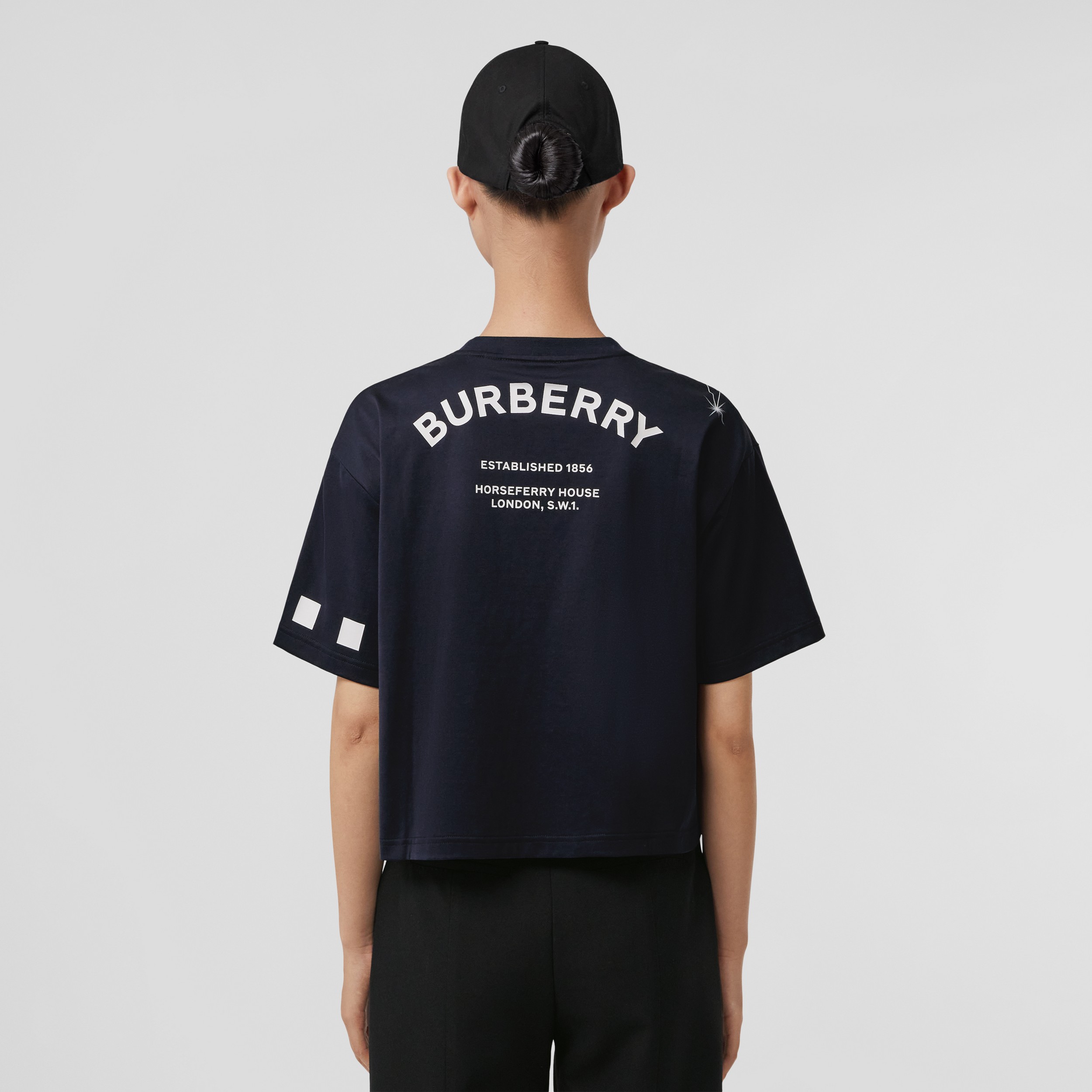 Constellation Print Cotton Cropped T-shirt in Dark Charcoal Blue - Women | Burberry® Official - 3