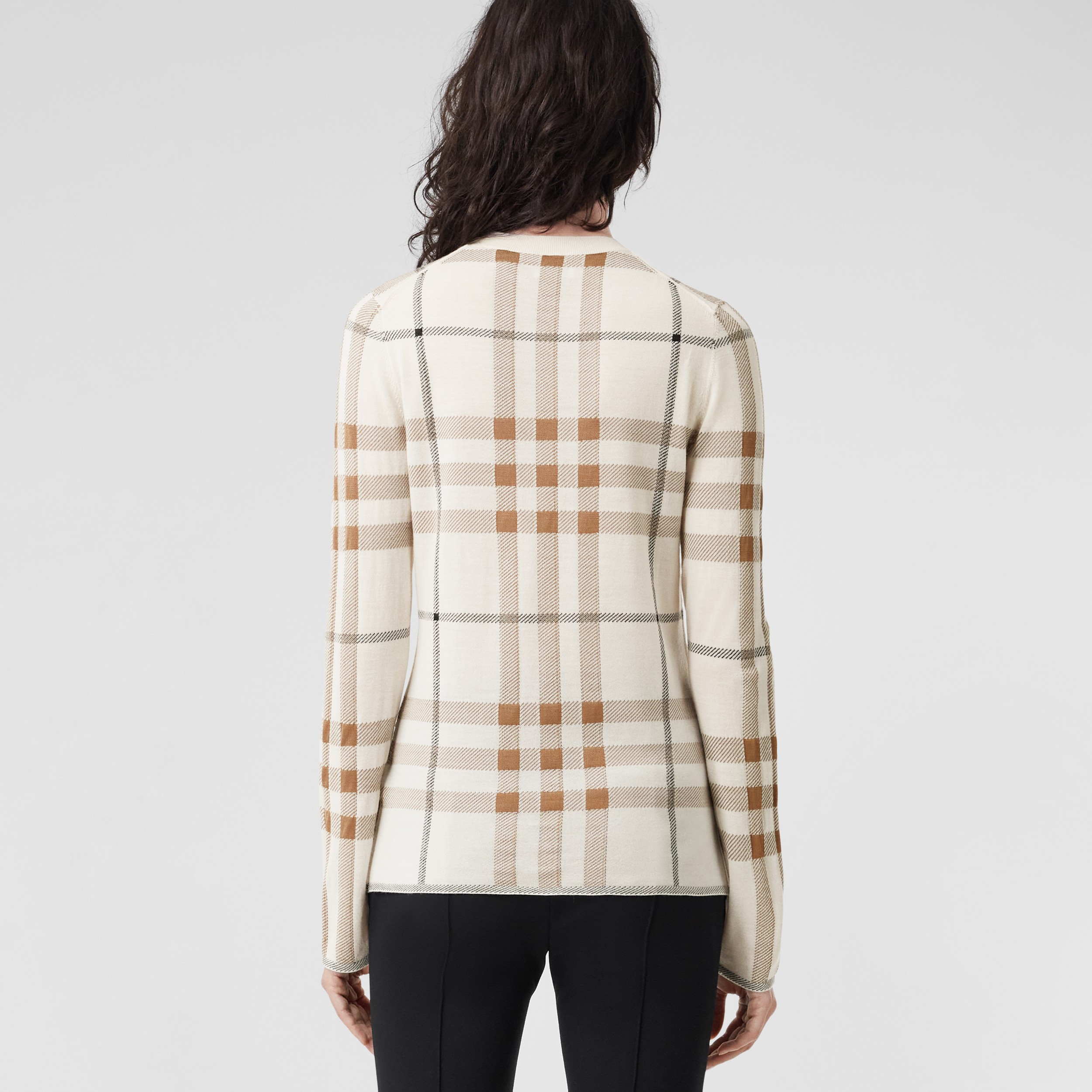 Check Intarsia Wool Silk Blend Sweater in Soft Sand - Women | Burberry® Official - 3