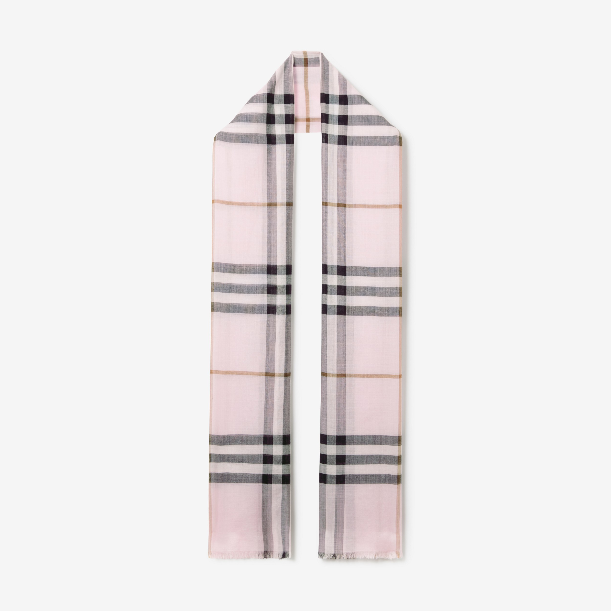 Lightweight Check Wool Silk Scarf in Pale Candy Pink | Burberry® Official - 1
