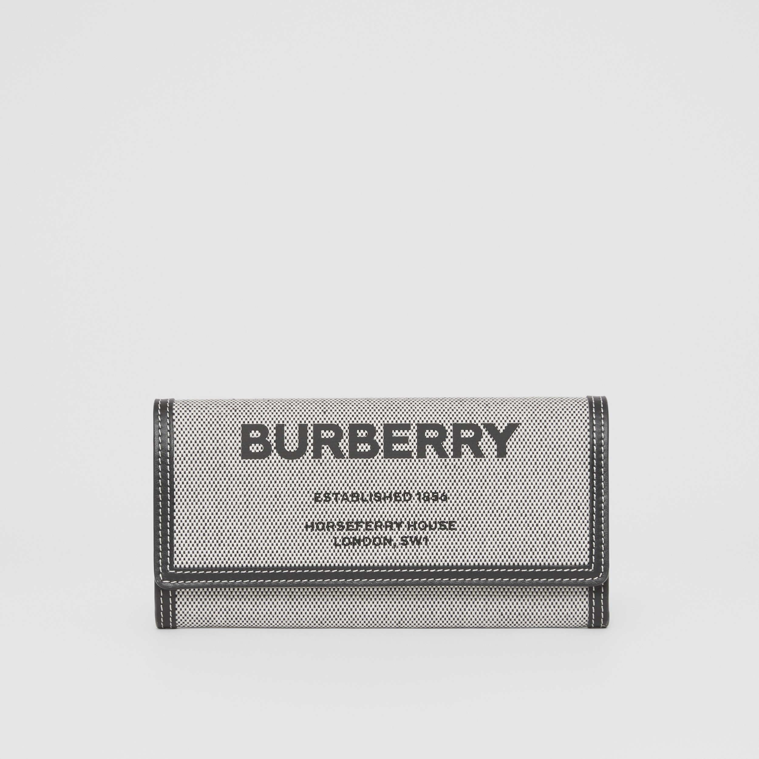 Horseferry Print Cotton Canvas Continental Wallet in Black/tan - Women | Burberry® Official - 1