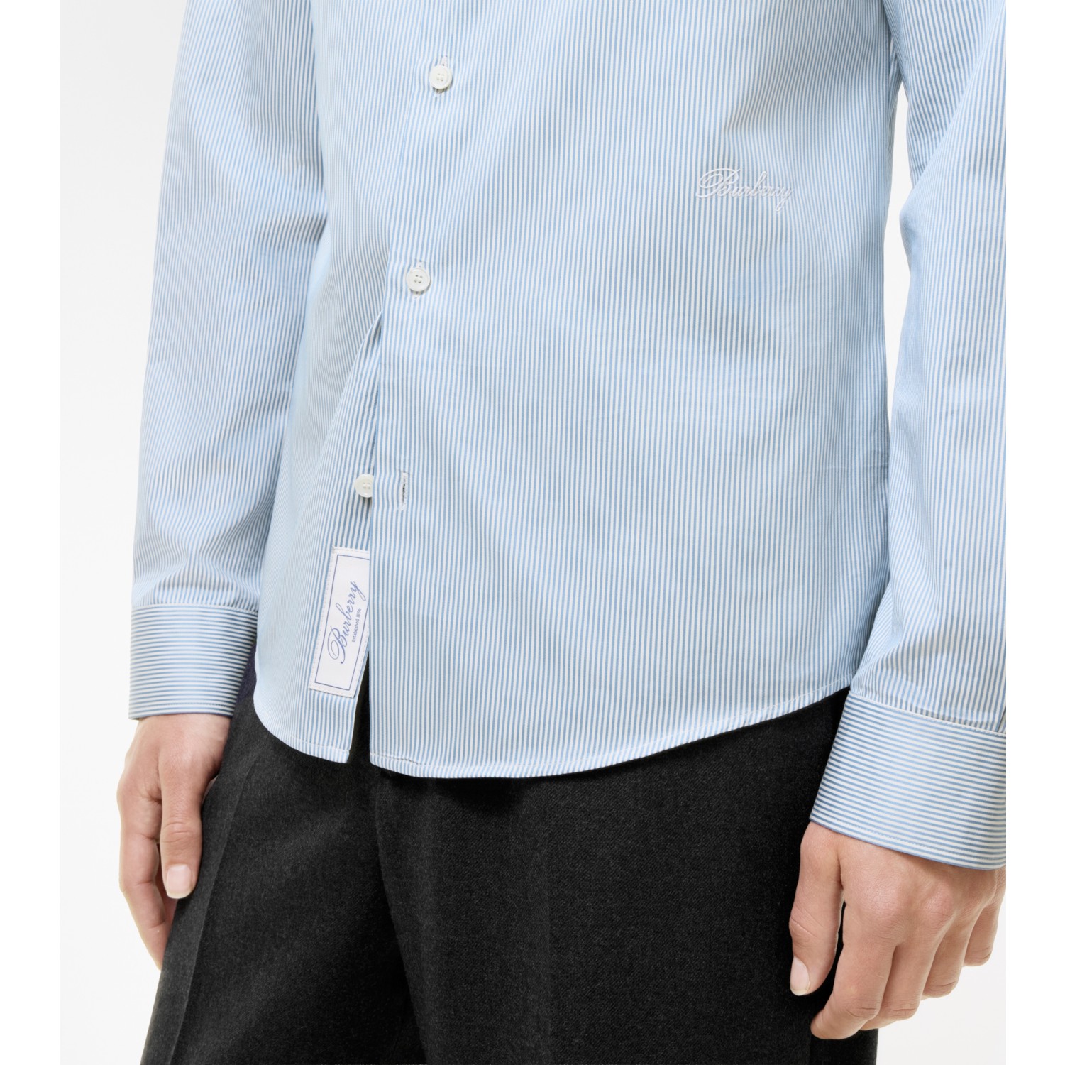 Slim Fit Striped Cotton Shirt in Sunbleached blue - Men | Burberry® Official