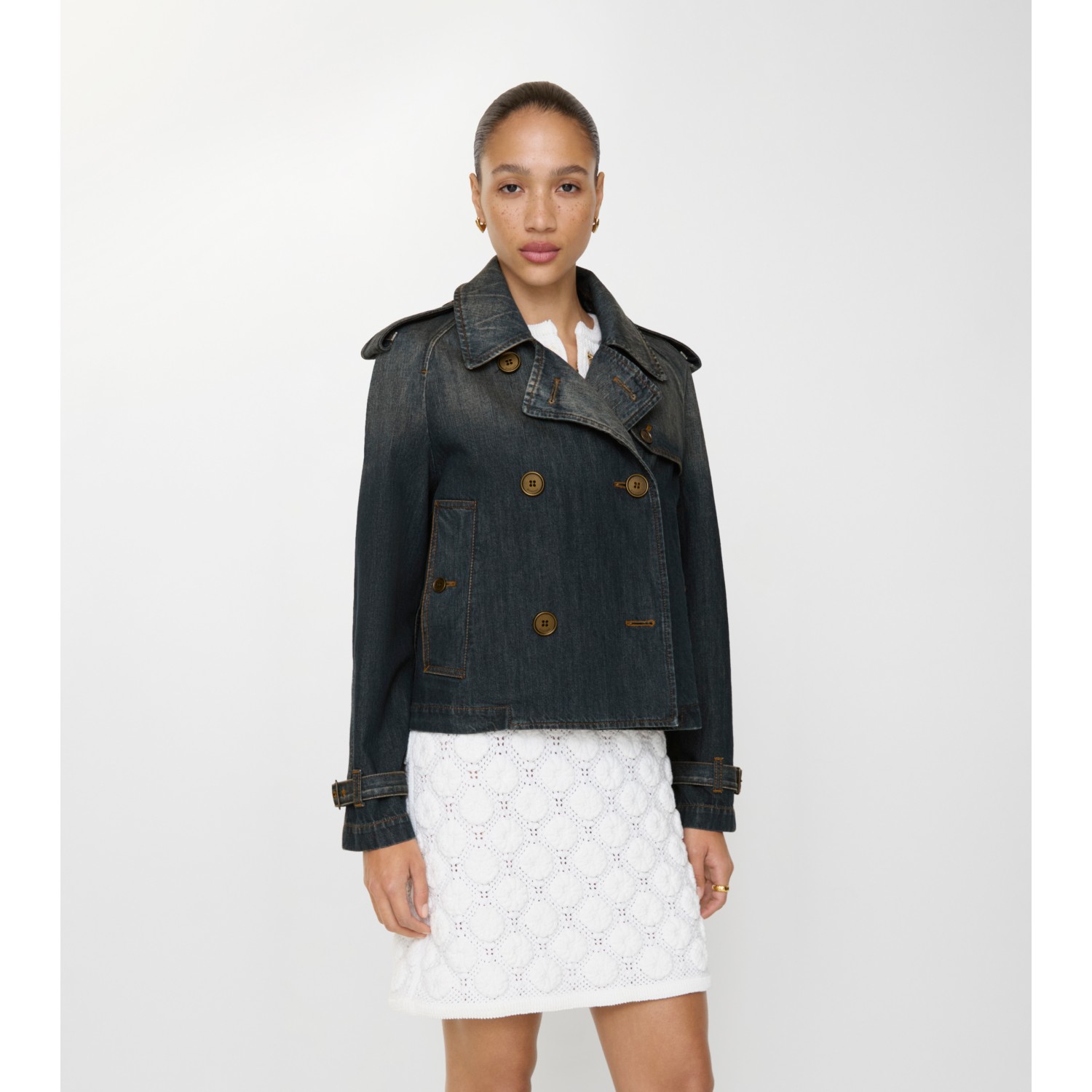 Cropped Denim Mayfair Trench Jacket - thumbnail 3