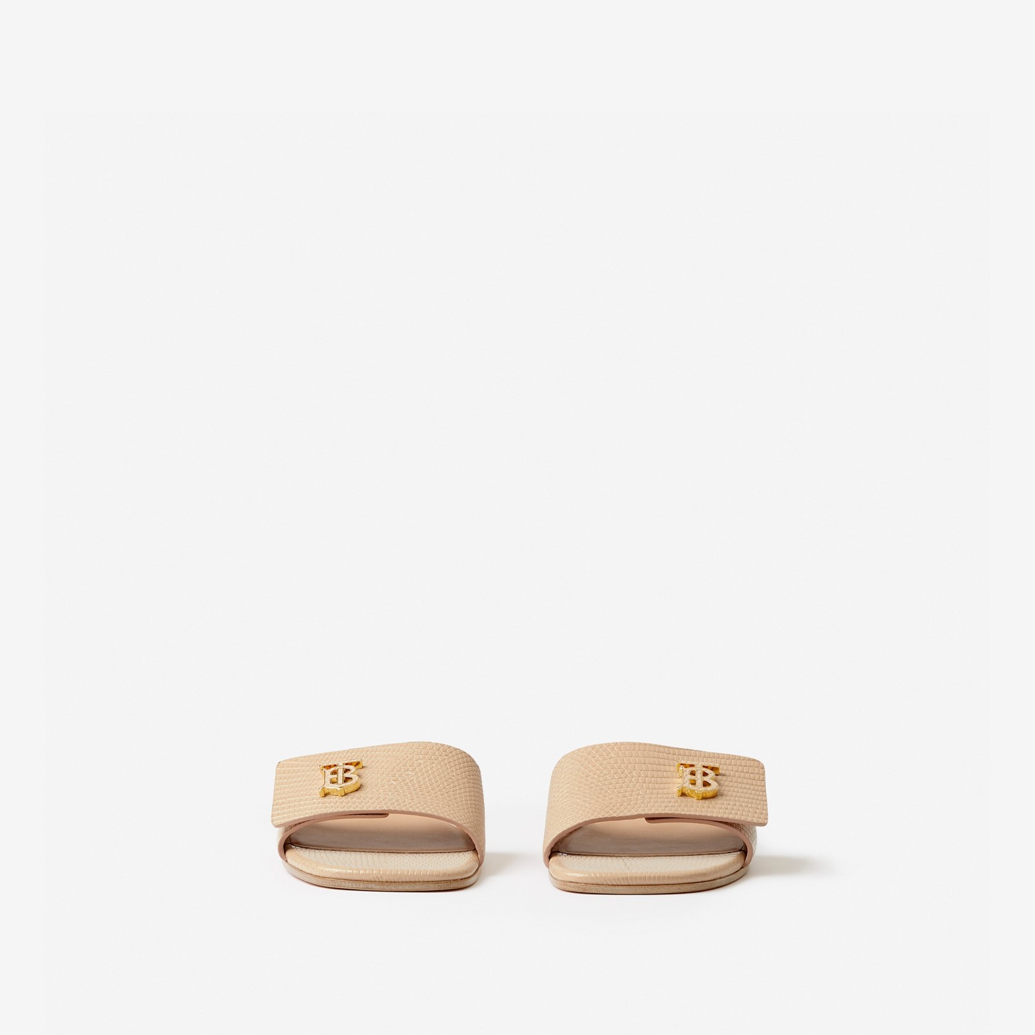 Monogram Motif Leather Slides in Pale Nude - Women | Burberry® Official
