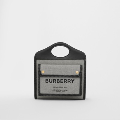 ミニ トライカラー コットンキャンバス＆レザー ポケットバッグ (ブラック／タン) - ウィメンズ | Burberry®公式サイト