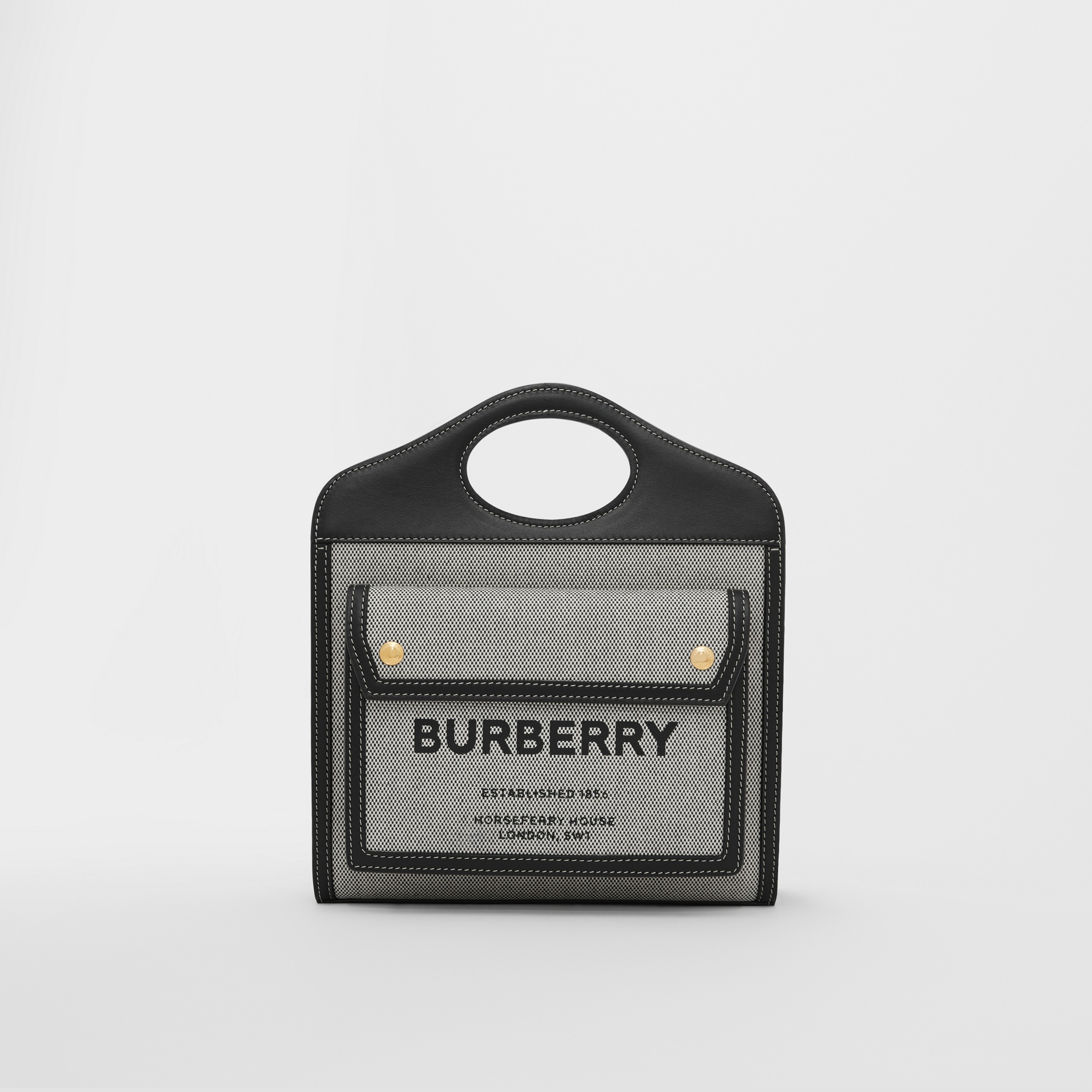 Pocket Bag im Miniformat aus Baumwollcanvas in Dreitonoptik und Leder (Schwarz/hellbraun) - Damen | Burberry® - 1
