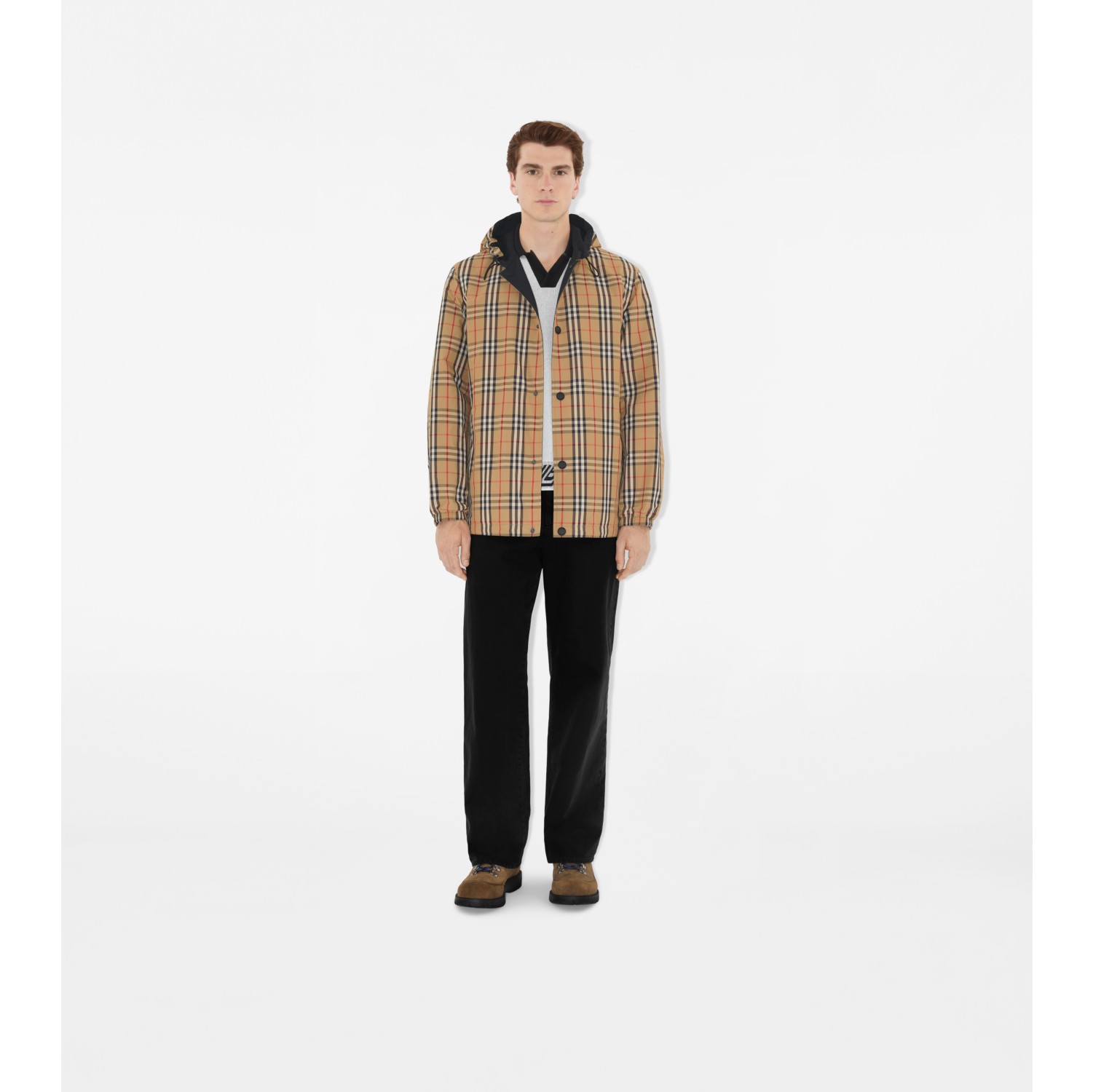 Veste réversible à capuche en nylon Check
