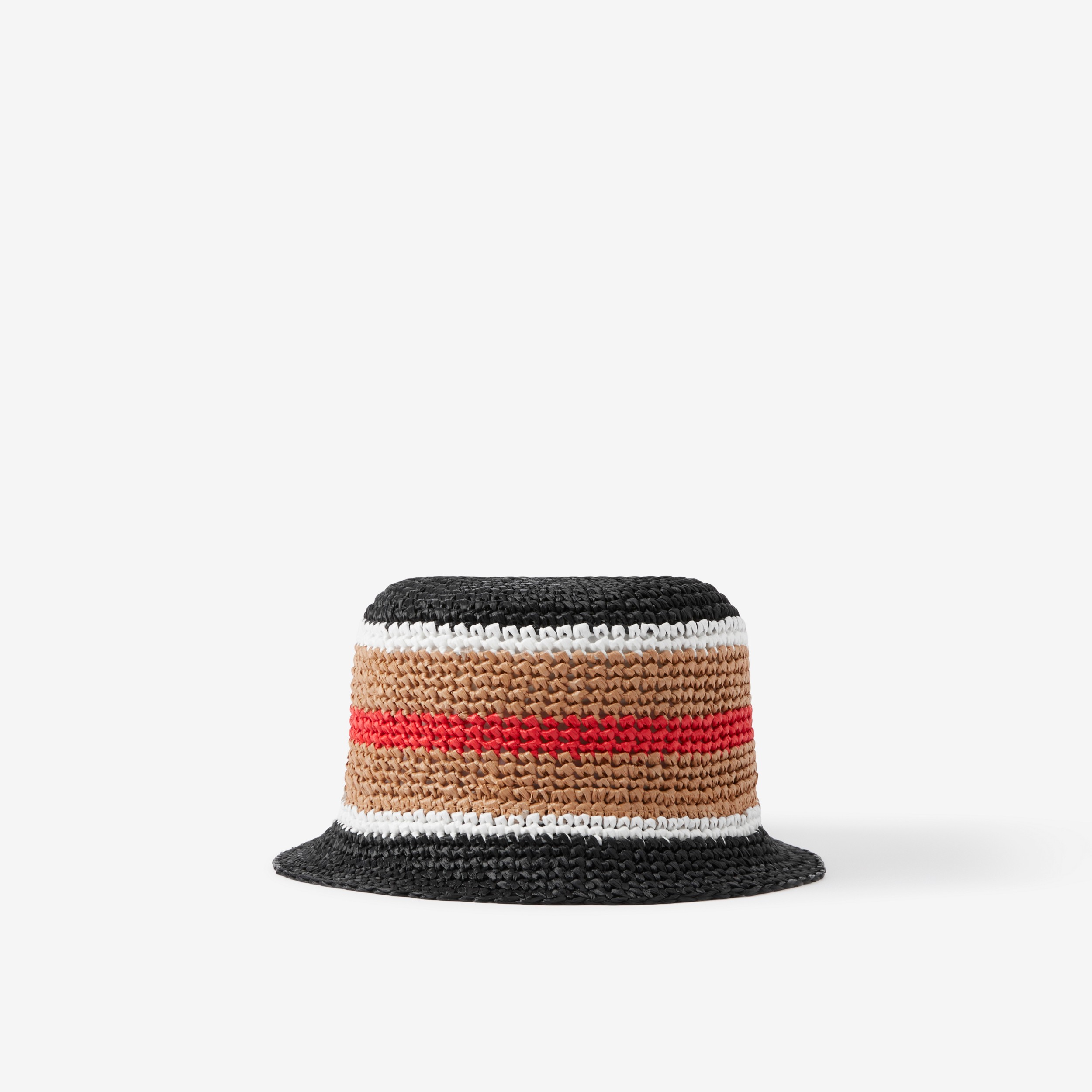 Monogram Motif Striped Raffia-effect Bucket Hat in Archive Beige | Burberry® Official - 3