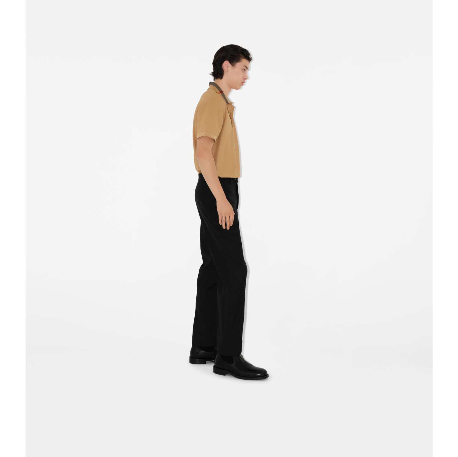 Check Collar Cotton Polo Shirt