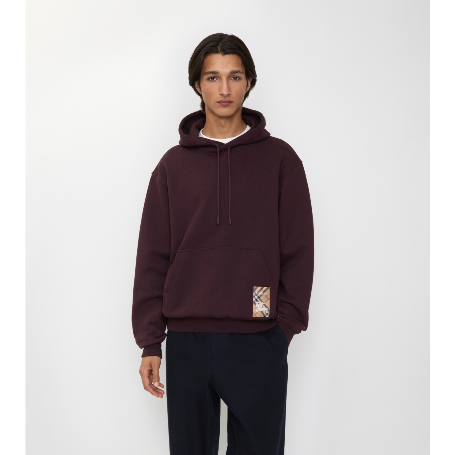 Check Label Cotton Hoodie
