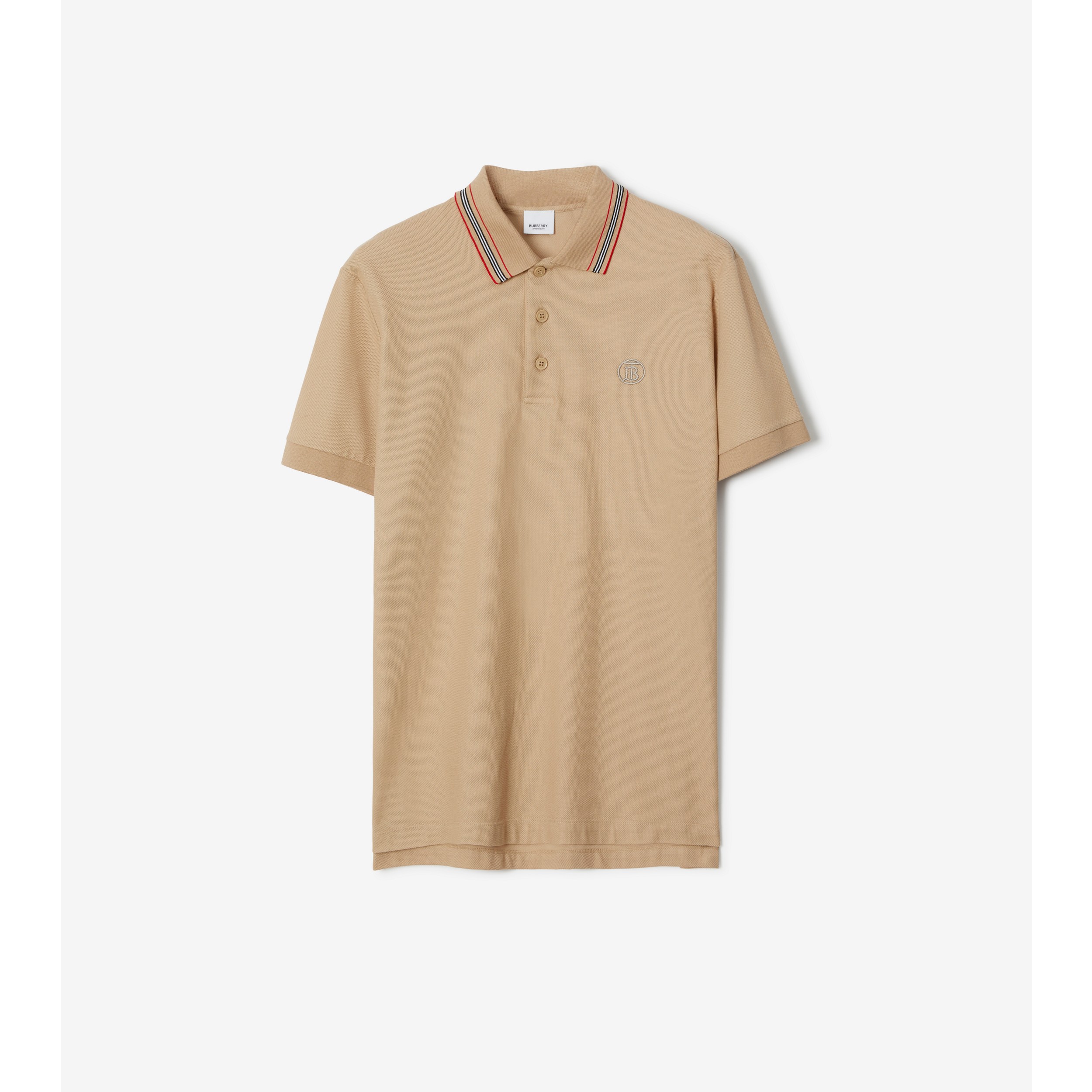 Icon Stripe Collar Polo Shirt in Soft Fawn - Men | Burberry® Official