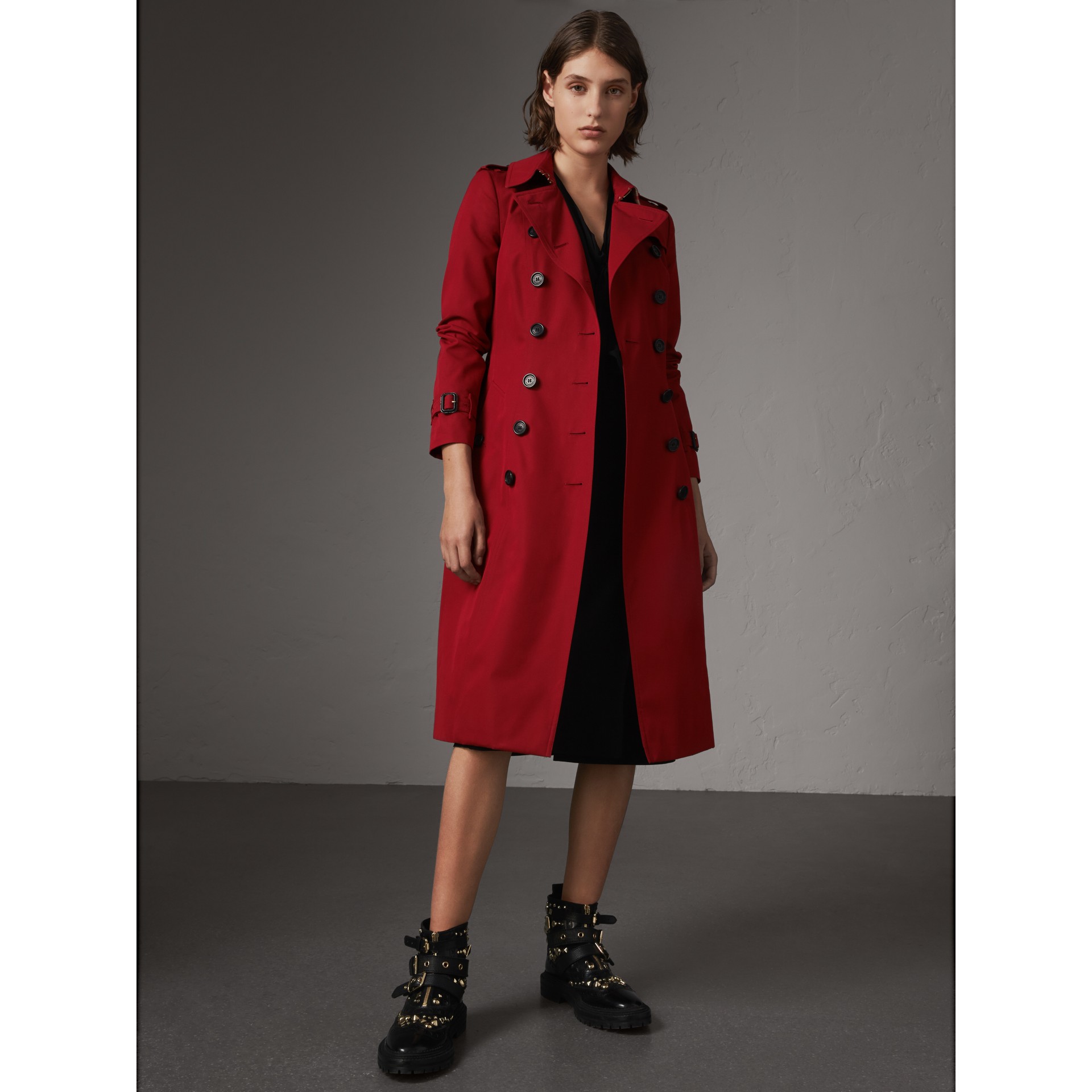 BURBERRY SANDRINGHAM LEATHER TRIMMED TRENCH COAT, RED, UK 6, PARADE RED ...