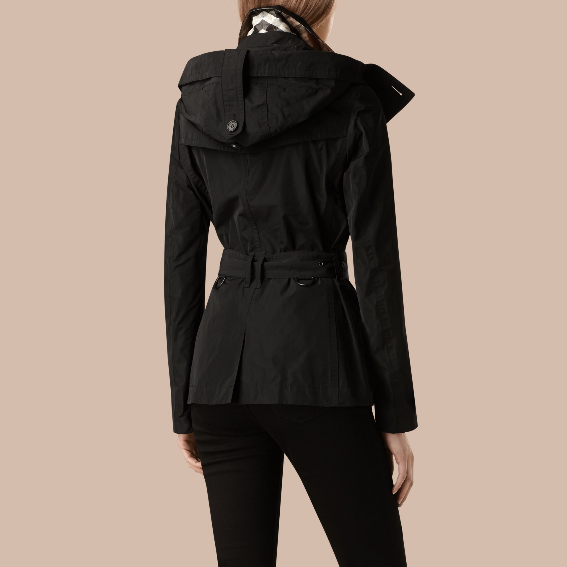 Hooded Short Showerproof Trench Coat in Black - Women | Burberry United ...