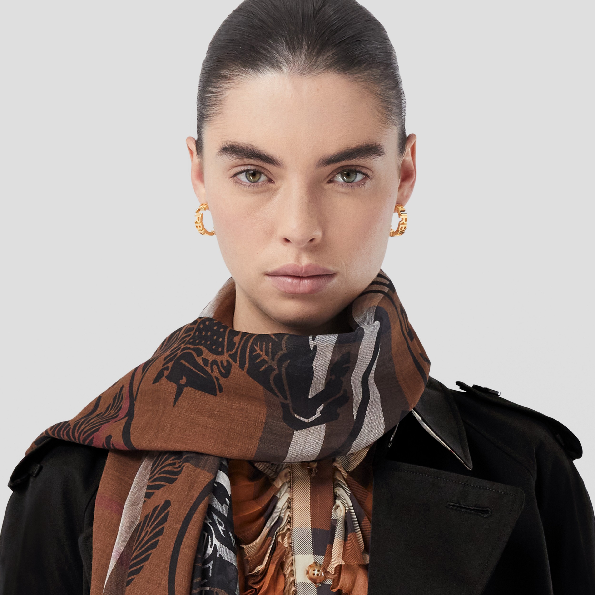 Montage Print Wool Silk Scarf in Dark Birch Brown | Burberry® Official - 3