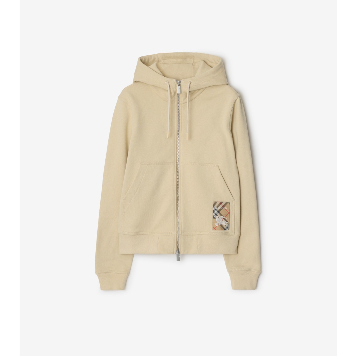 Check Label Cotton Zip Hoodie