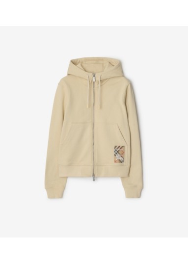 Check Label Cotton Zip Hoodie