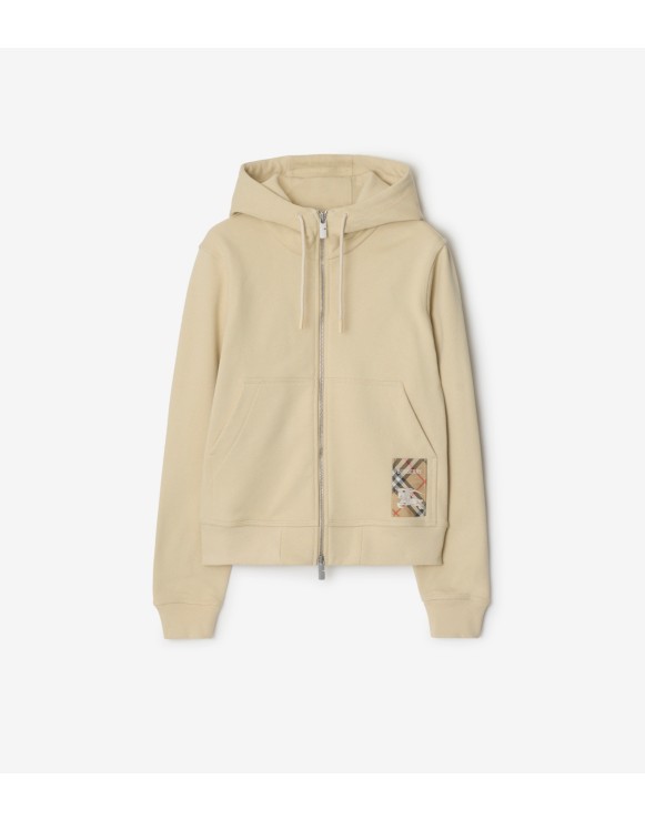 Check Label Cotton Zip Hoodie