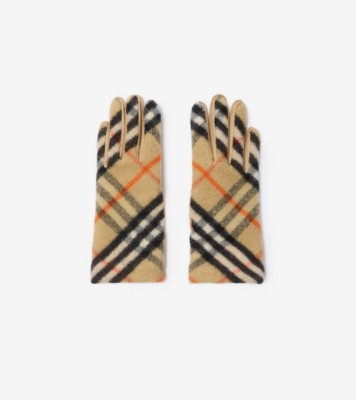 Check Wool Gloves in Sand Women Burberry Official