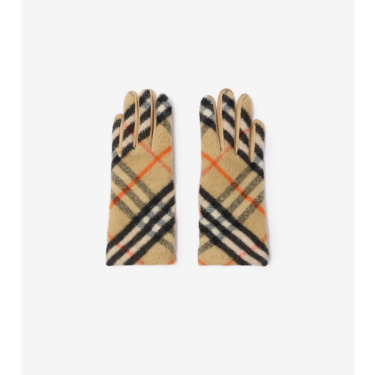 Shop Burberry Check Wool Gloves In Sand