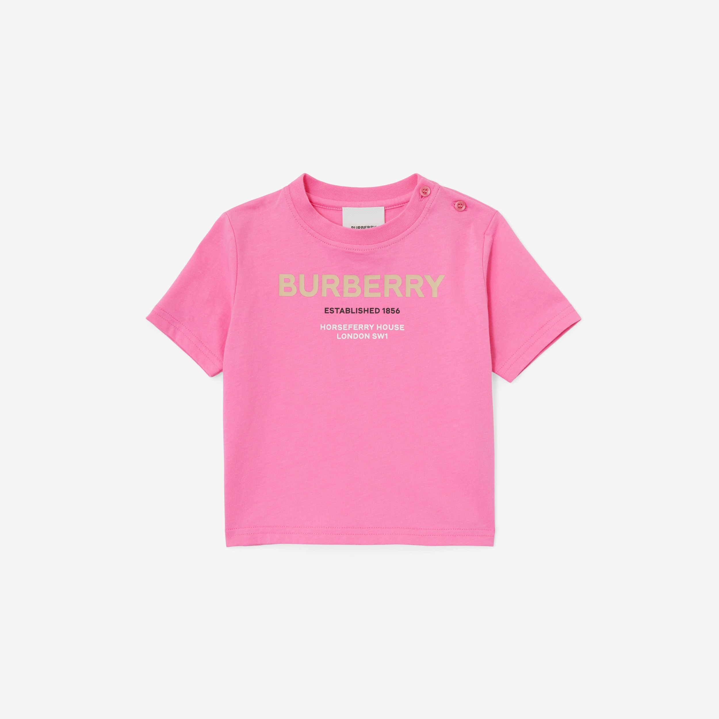 Horseferry Print Cotton T-shirt in Bubblegum Pink - Children | Burberry® Official - 1