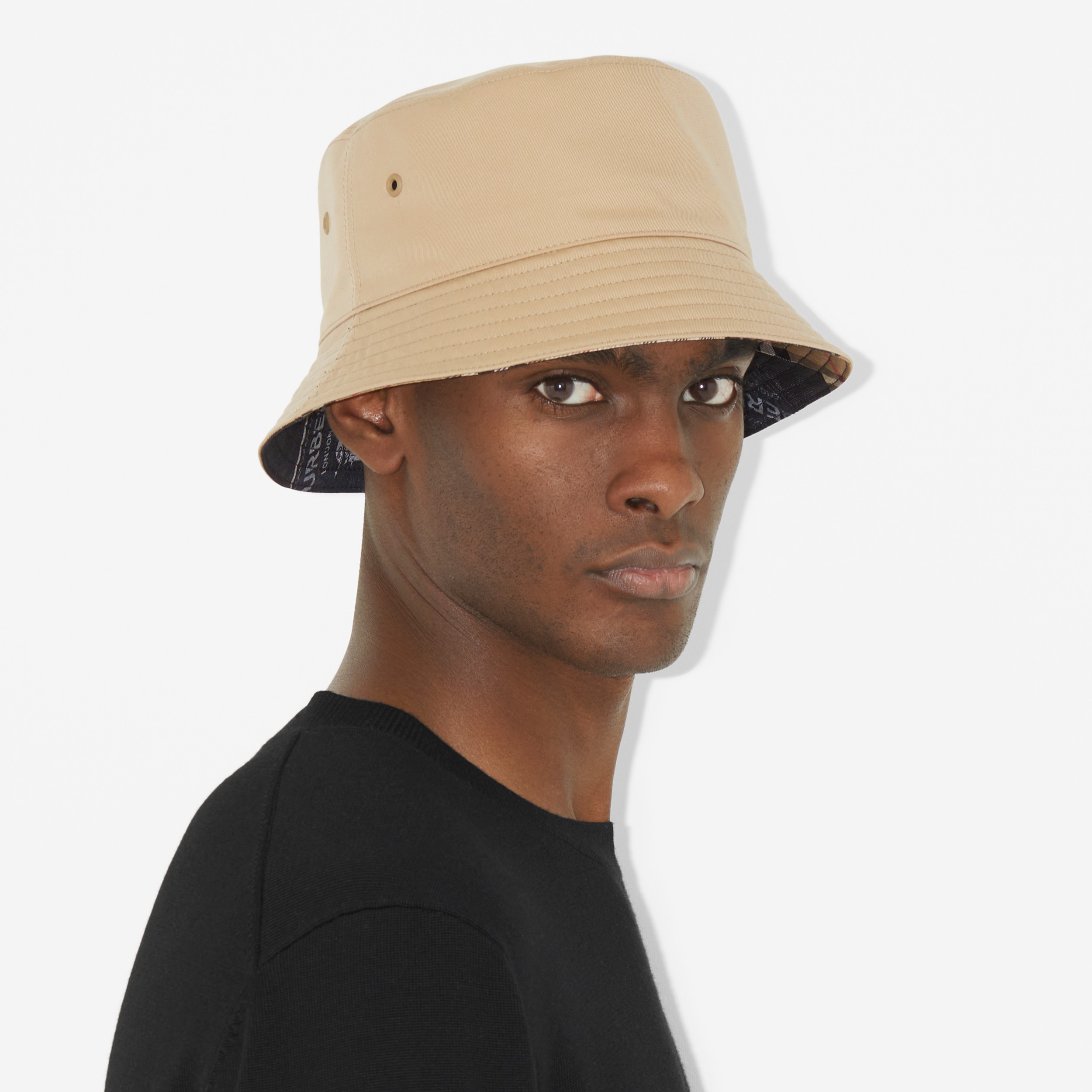 Embroidered Logo Cotton Gabardine Bucket Hat in Honey | Burberry® Official