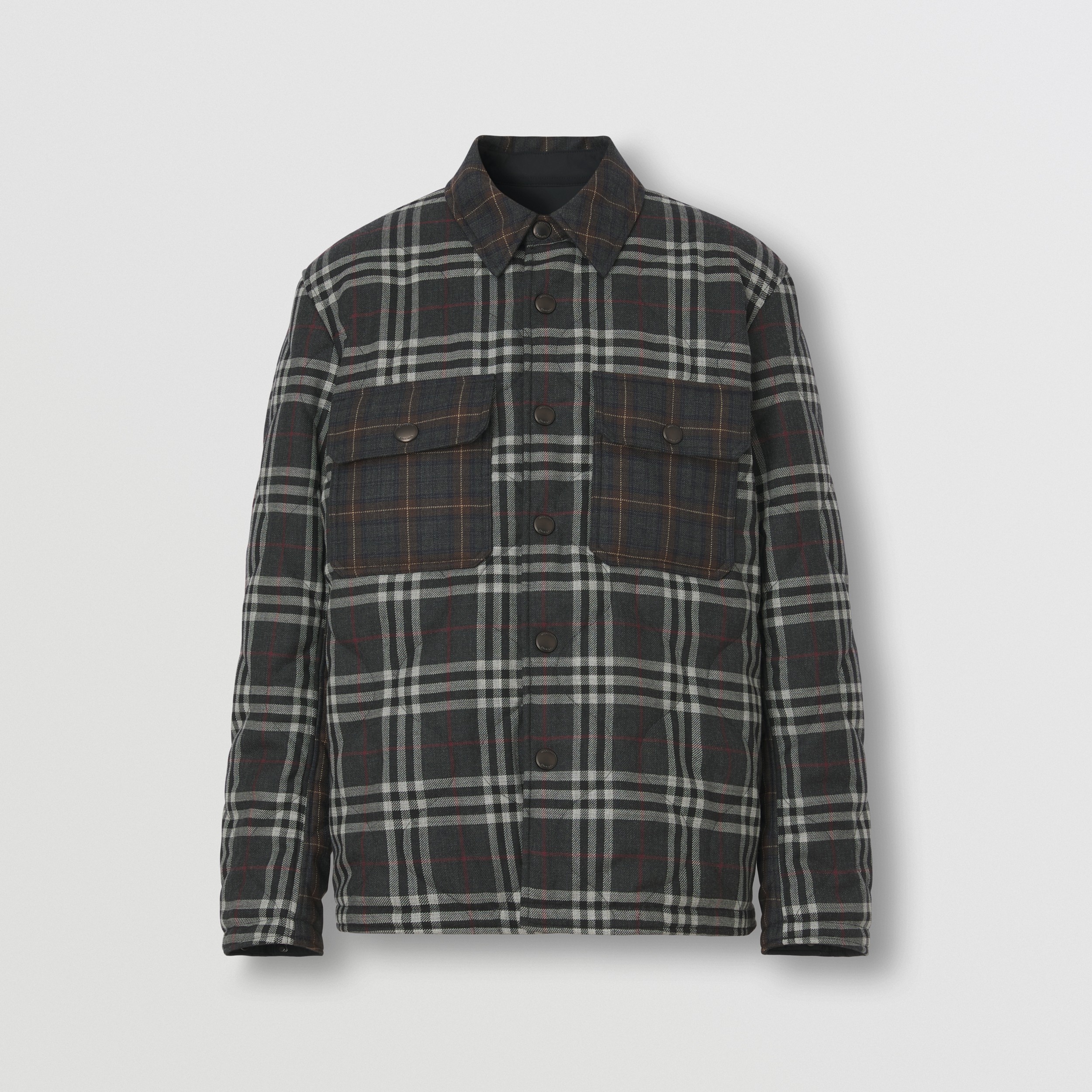 Reversible Check Wool Overshirt in Dark Charcoal - Men | Burberry® Official - 4