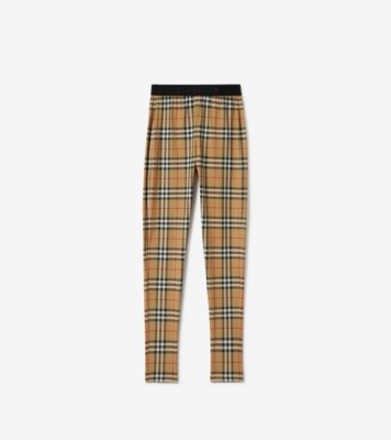 Check Trim Stretch Jersey Leggings in Black - Burberry