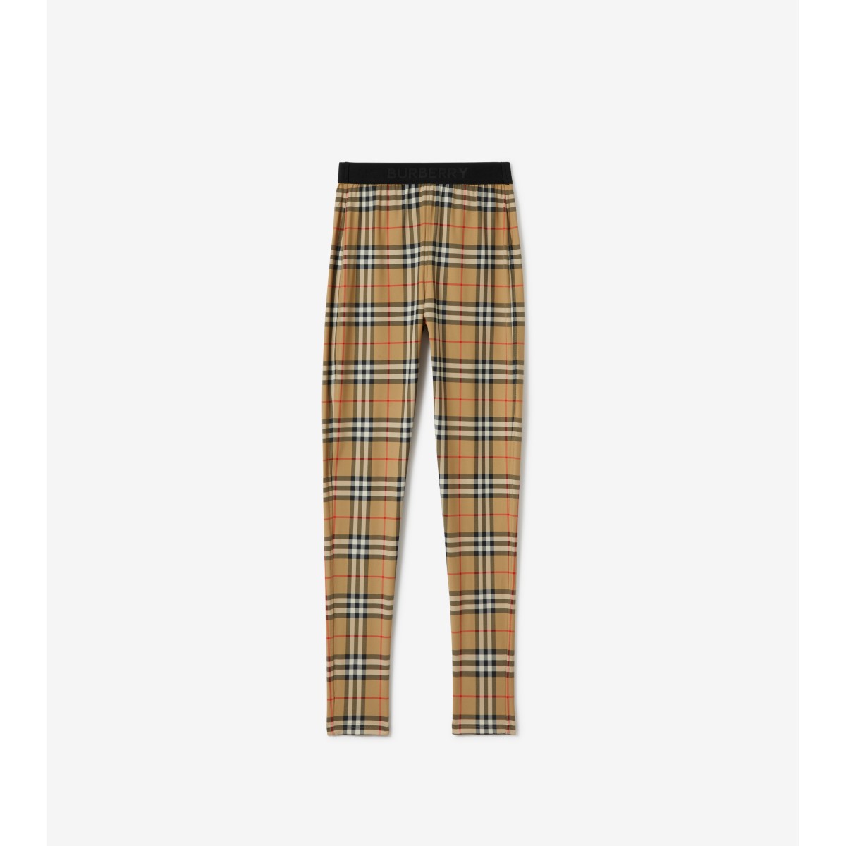 Shop Burberry Check Stretch Jersey Leggings In Archive Beige